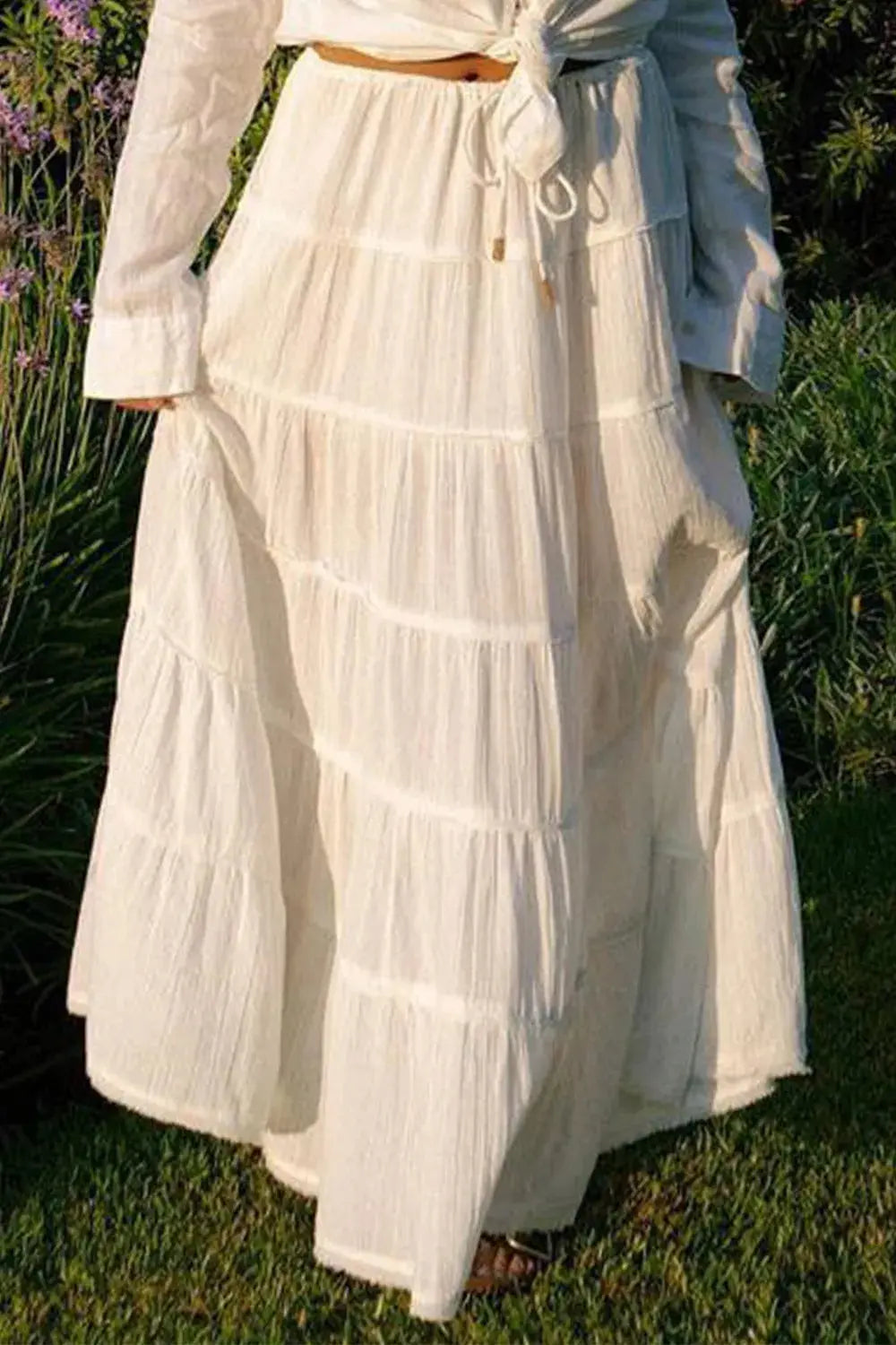 Boho Tiered Maxi Skirt with Drawstring Waist - Be Bliss Boutique