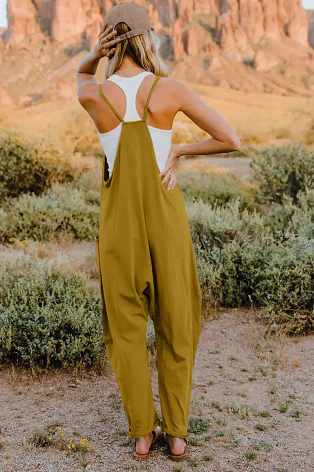 Double Take Full Size V-Neck Sleeveless Jumpsuit with Pockets - Be Bliss Boutique