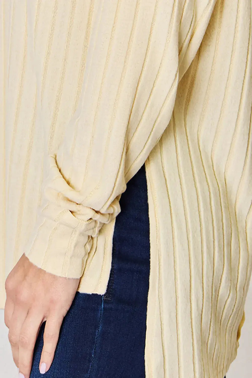 Basic Bae Ribbed Round Neck Slit Womens Long Sleeve T Shirt – Full & Plus Size - Be Bliss Boutique