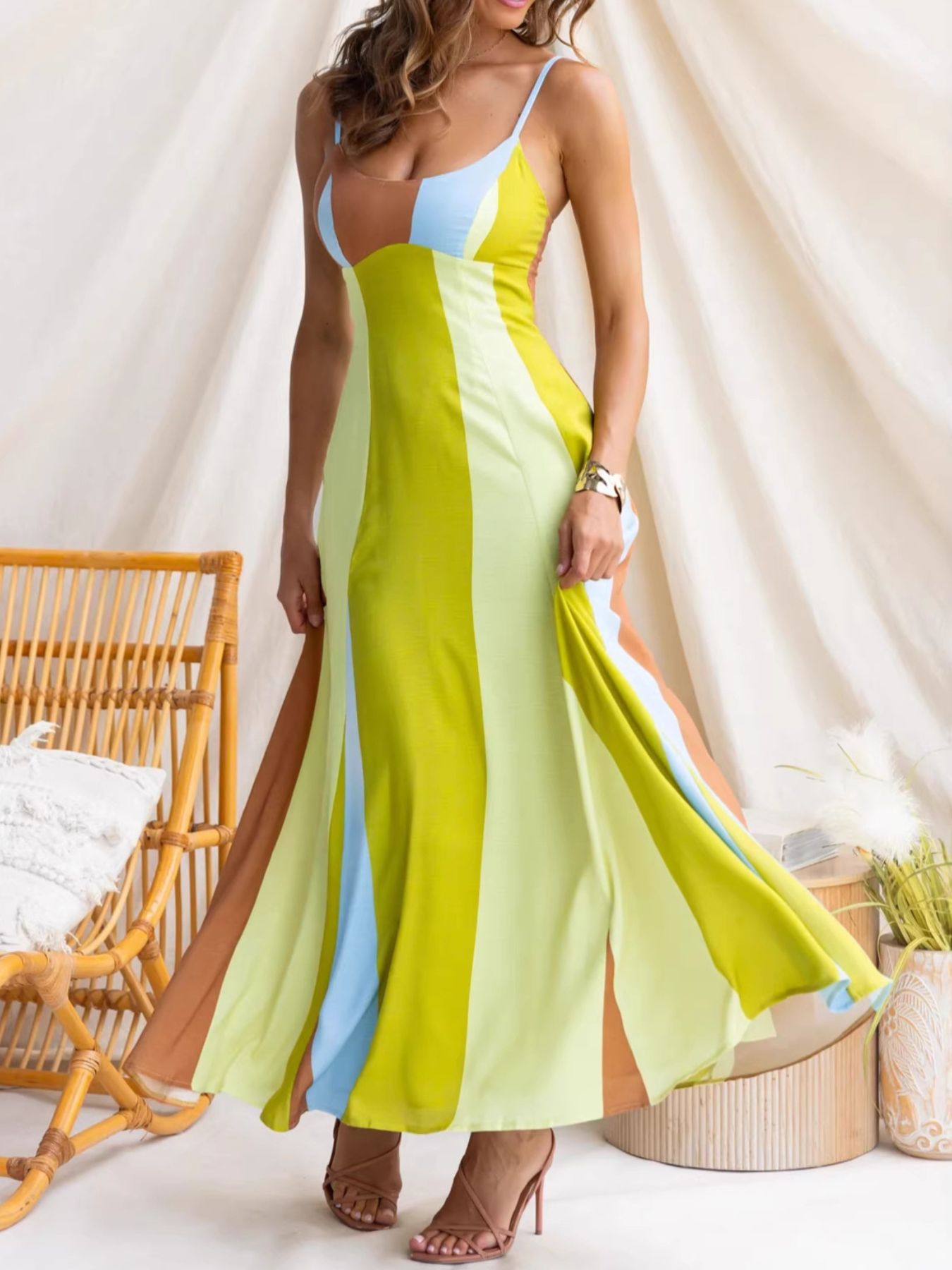 Color Block Spaghetti Strap Maxi Dress - Be Bliss Boutique