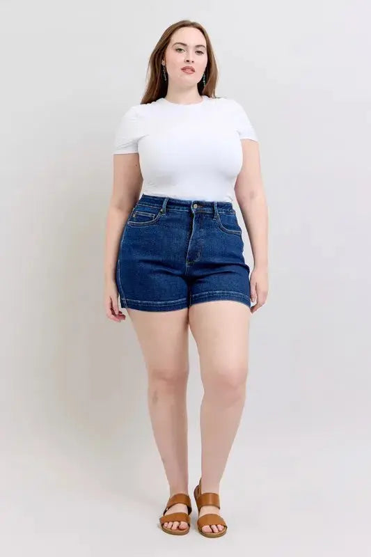 Judy Blue Jeans - Plus Size High Waist Tummy Control Denim Shorts - Be Bliss Boutique