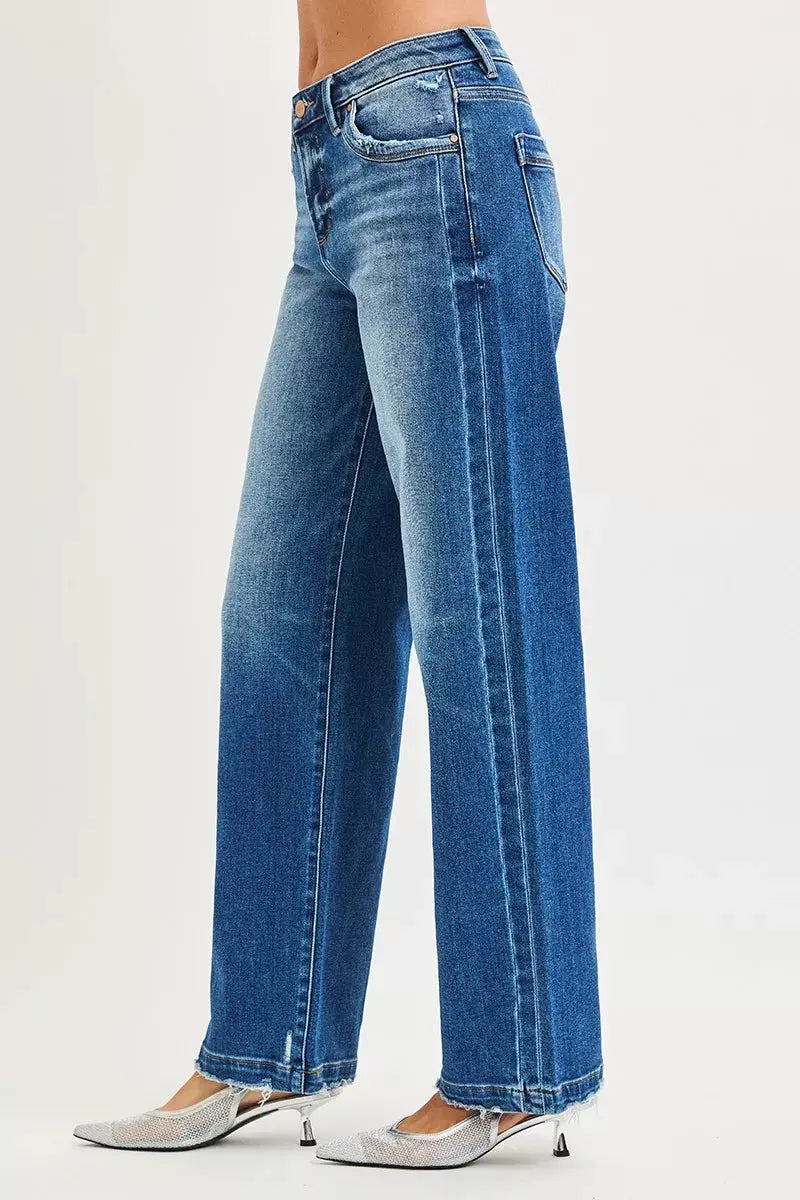 RISEN Jeans - Full Size Slouchy Baggy Jeans with Pocket Side Seam Detail - Be Bliss Boutique