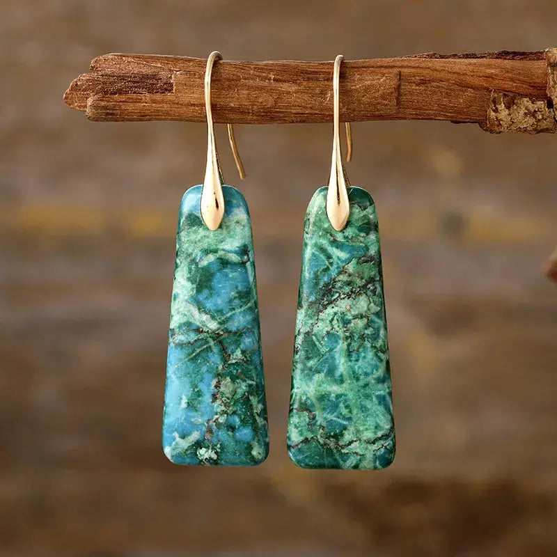 Trapezoid Natural Stone Drop Earrings with Gold or Silver Hooks - Be Bliss Boutique