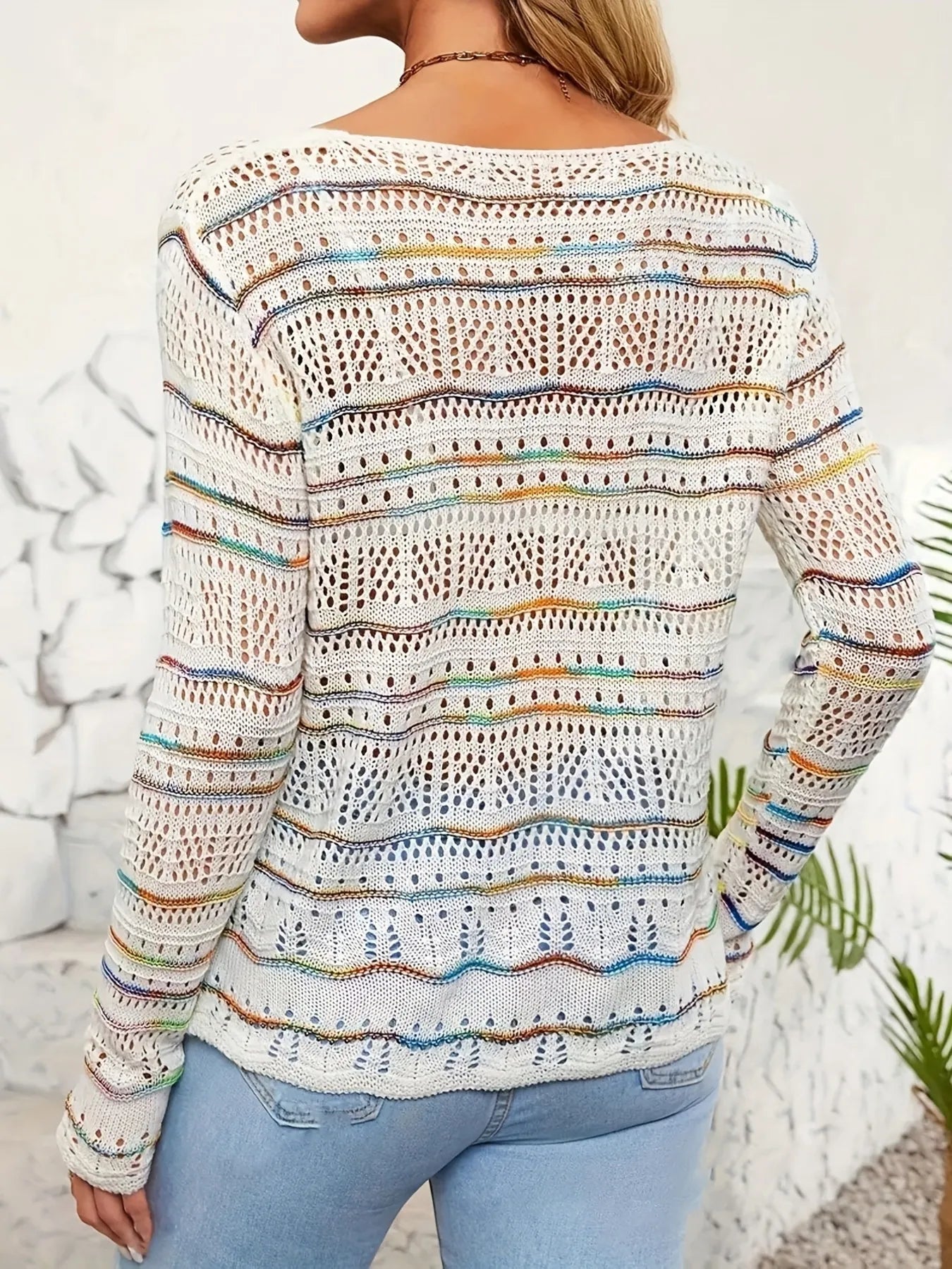 Openwork Long Sleeve Knit Top - Be Bliss Boutique