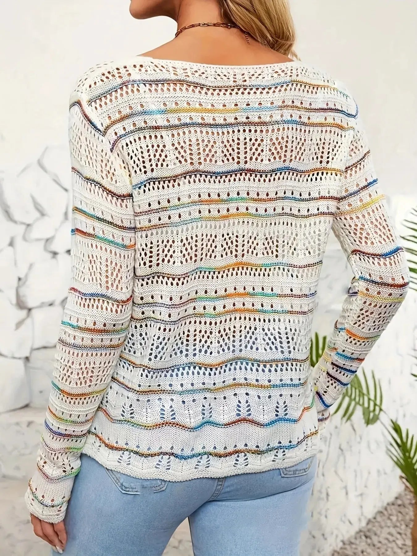 Openwork Long Sleeve Knit Top - Be Bliss Boutique