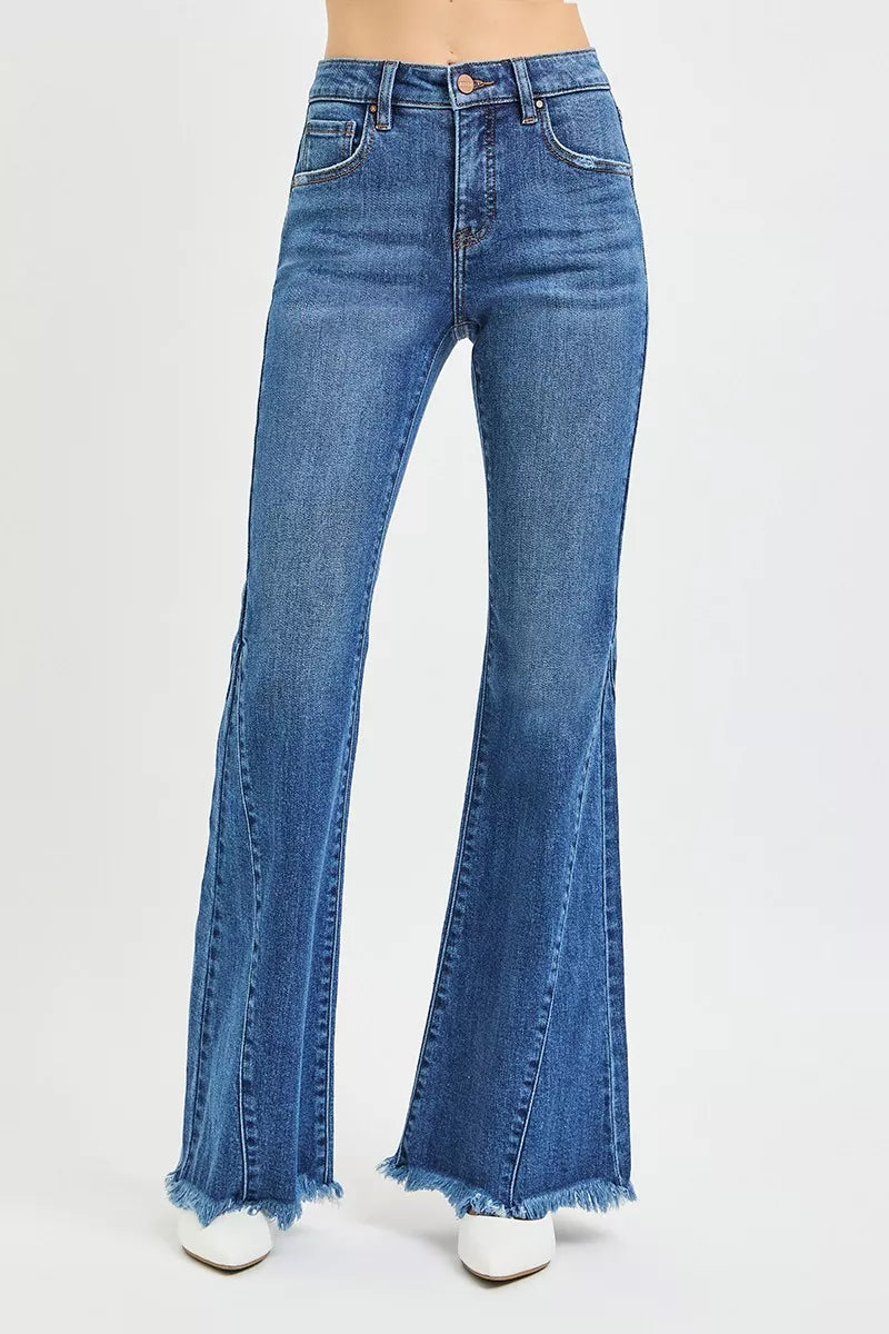 RISEN Jeans - Mid Rise Flare Side Seam Detailing Jeans - Be Bliss Boutique