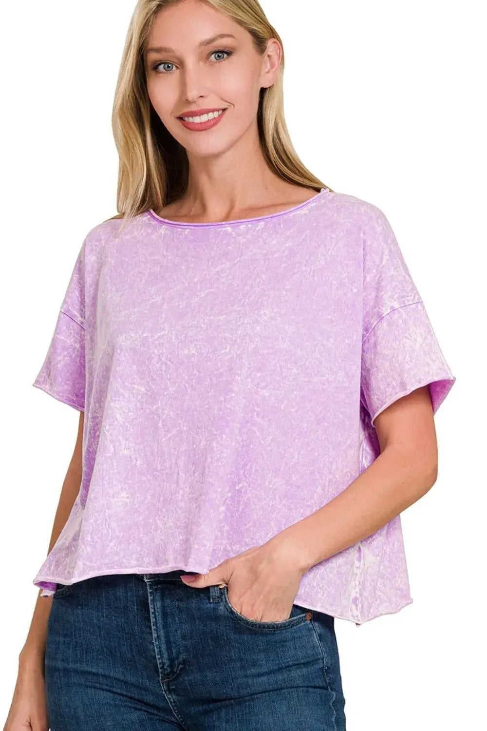 Zenana Lavender Washed Cotton Women's Crop Top Tee - Be Bliss Boutique