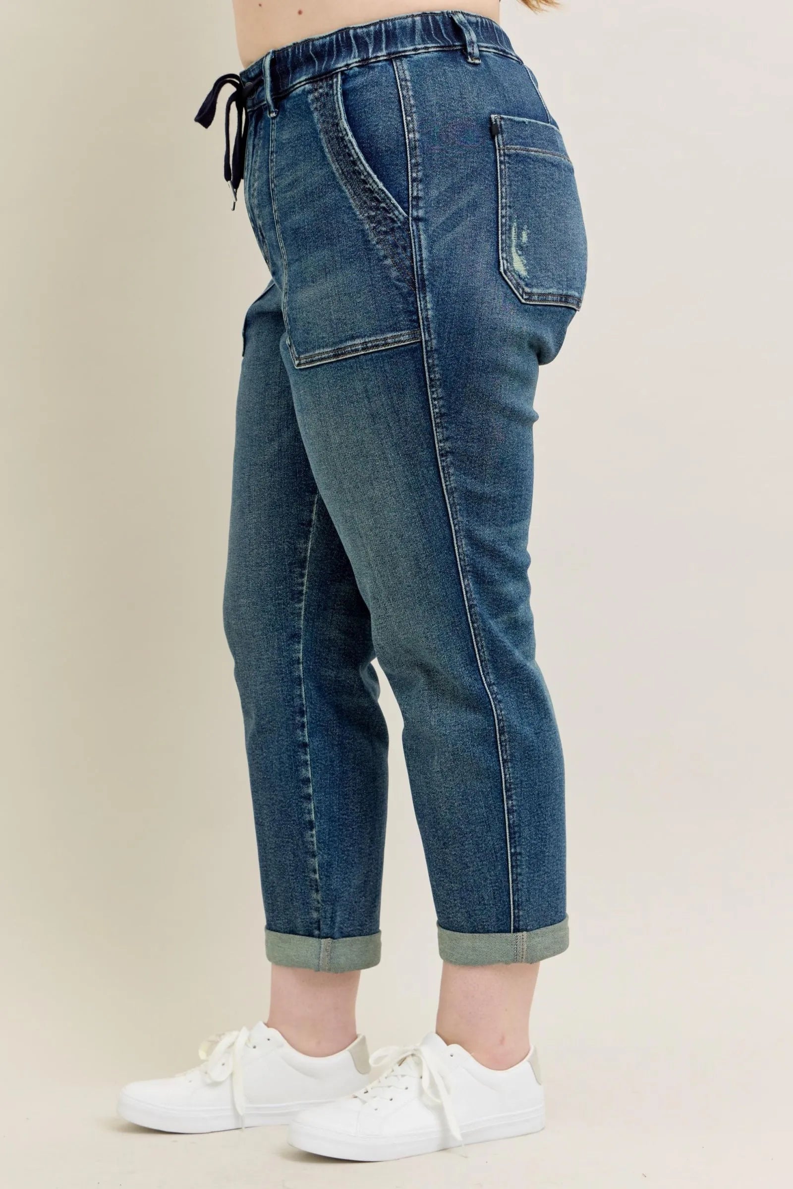 Judy Blue Jeans - Full Size HW Vintage Wash Jeans w/ Drawstring - Be Bliss Boutique