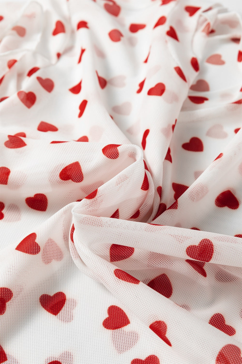 Women's Sheer Heart Print Fitted Mesh Blouse - Be Bliss Boutique