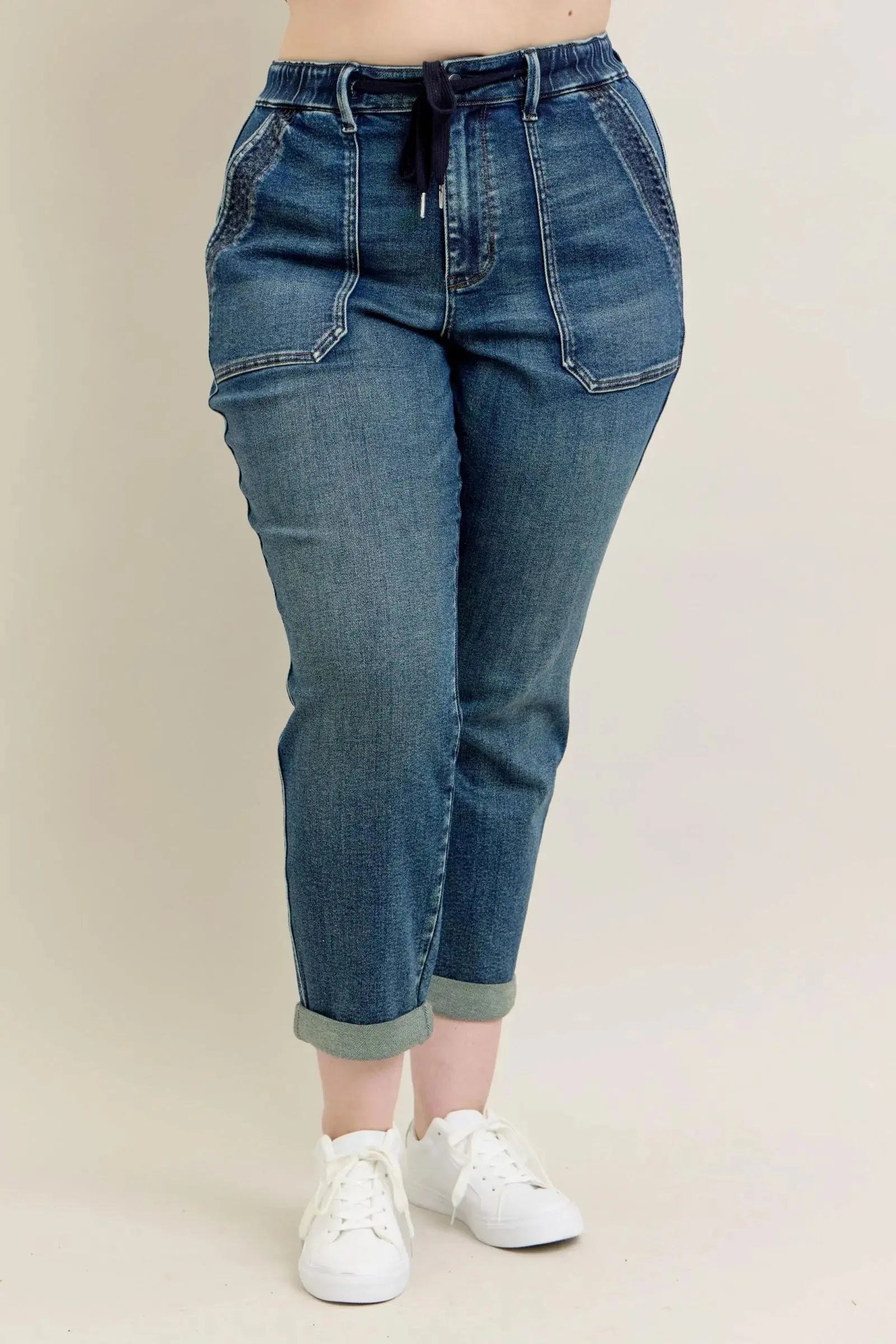 Judy Blue Jeans - Full Size HW Vintage Wash Jeans w/ Drawstring - Be Bliss Boutique