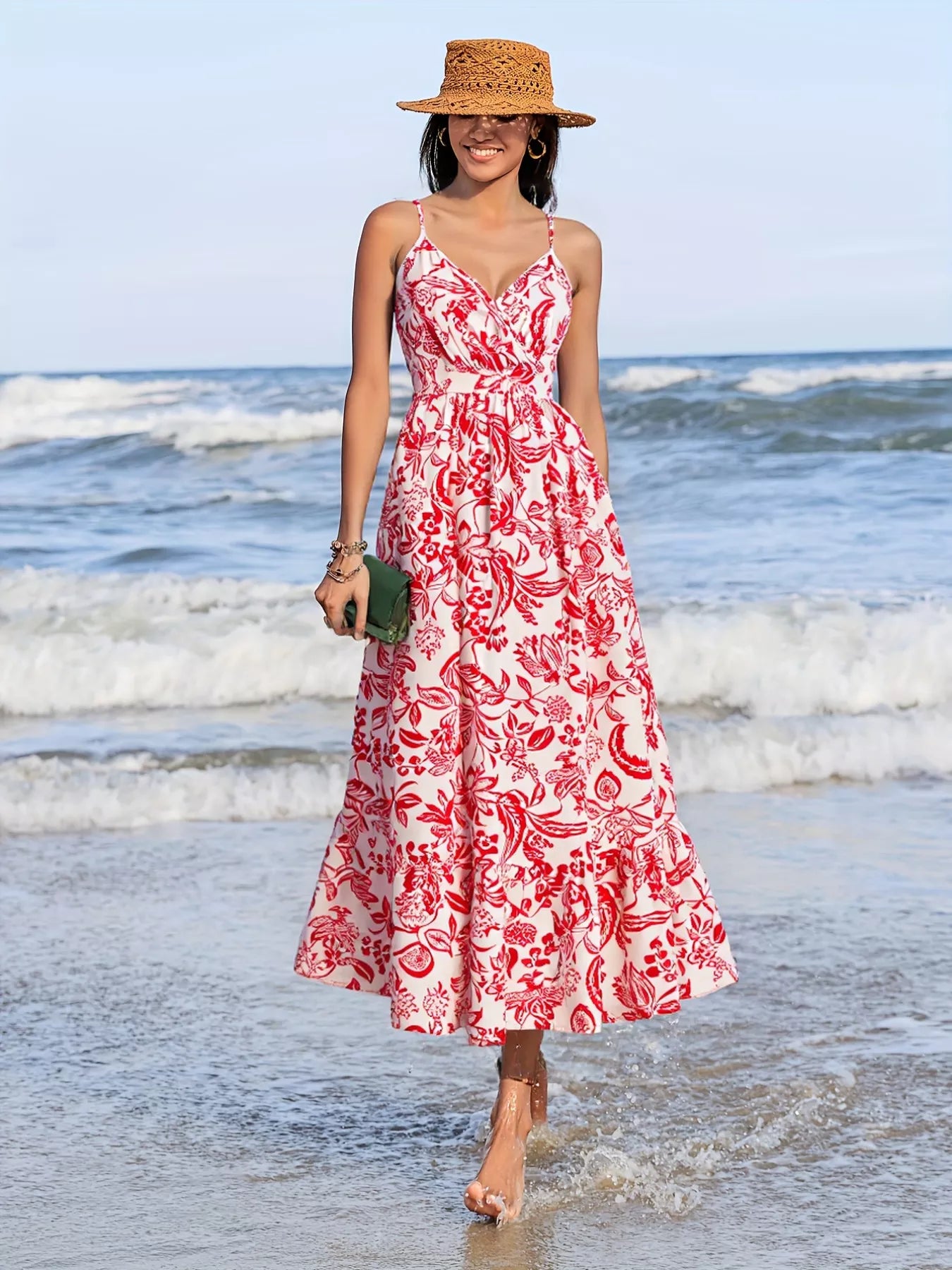 Printed Spaghetti Strap Midi Dress - Be Bliss Boutique
