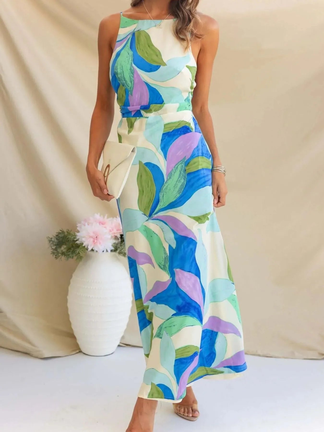 Printed Backless Sleeveless Maxi Dress - Be Bliss Boutique