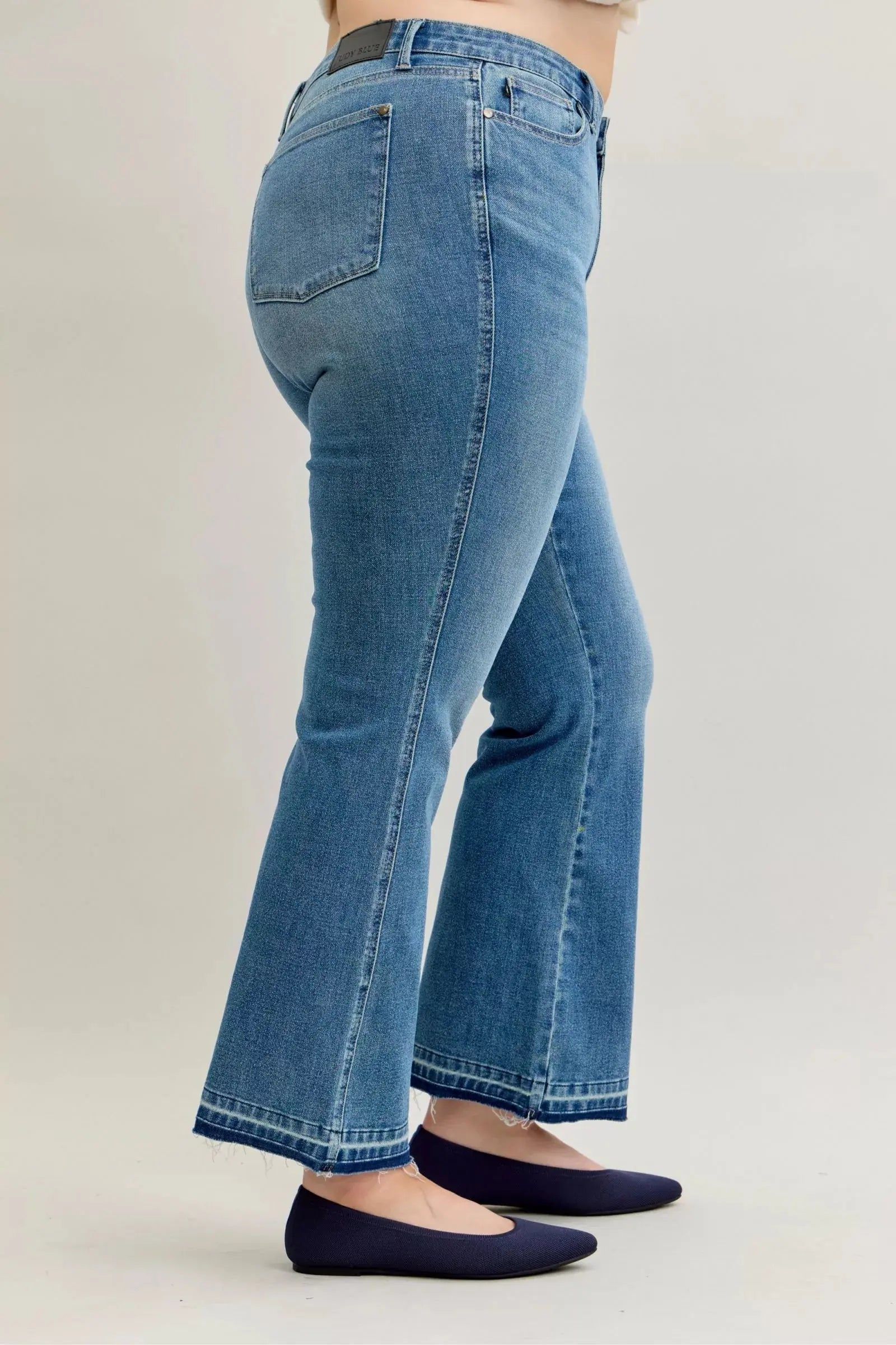 Judy Blue Jeans - Full Size Mid Rise Slim Bootcut Tummy Control Release Hem Jeans - Be Bliss Boutique