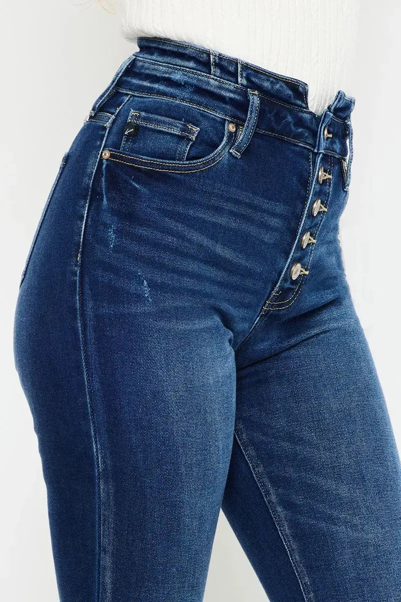 Button Fly Kancan High Rise Flare Jeans - Be Bliss Boutique