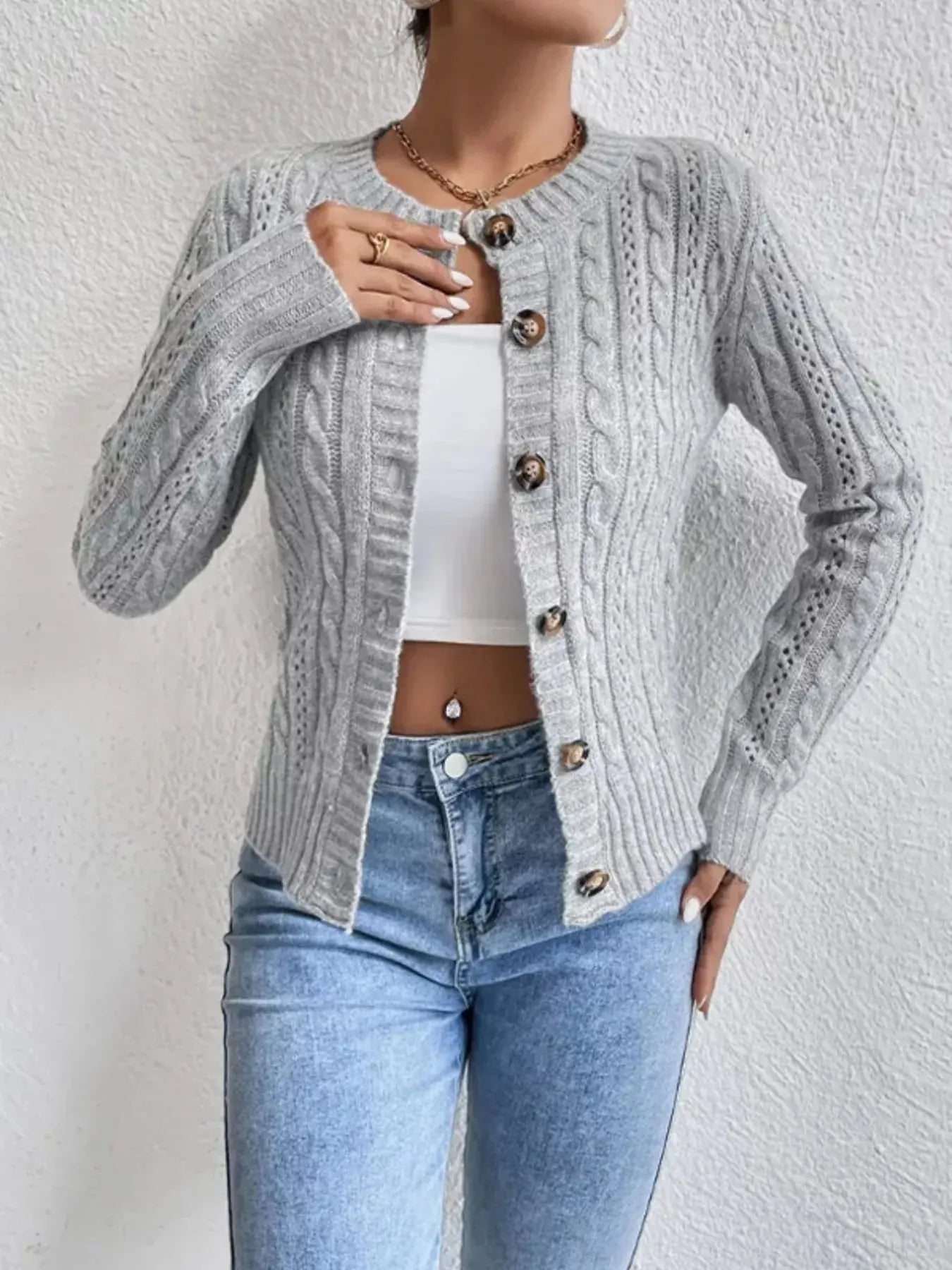 Cable Knit Button Up Cardigan - Be Bliss Boutique