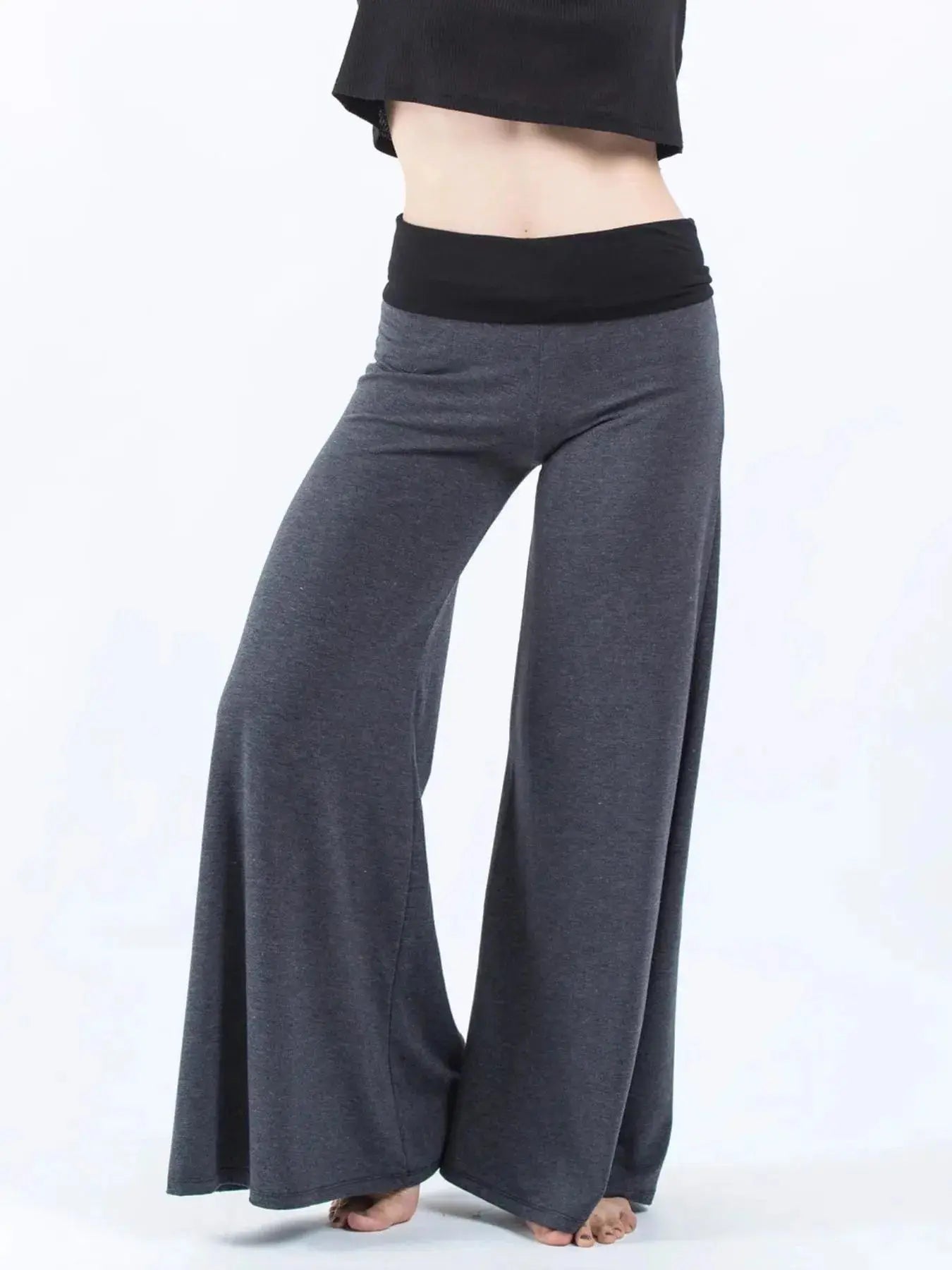 High Waisted Wide Leg Yoga Pants with Contrast Waistband - Be Bliss Boutique