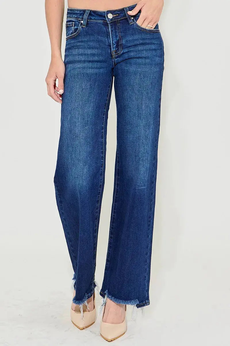 Full Size/Plus Size Low Rise Wide Leg RISEN Jeans (Dark ) - Be Bliss Boutique