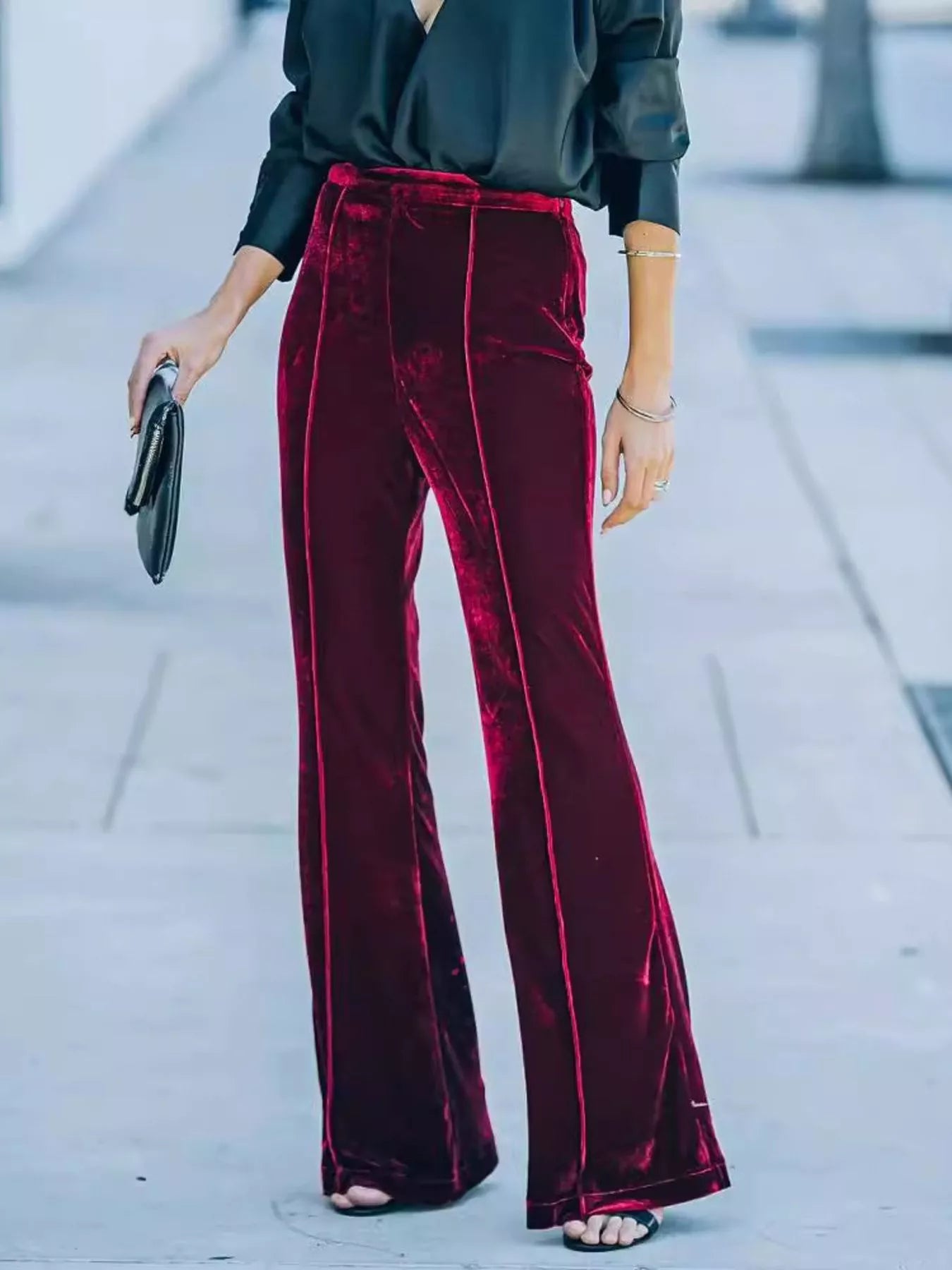 High-Waisted Wide Leg Velvet Pants - Be Bliss Boutique