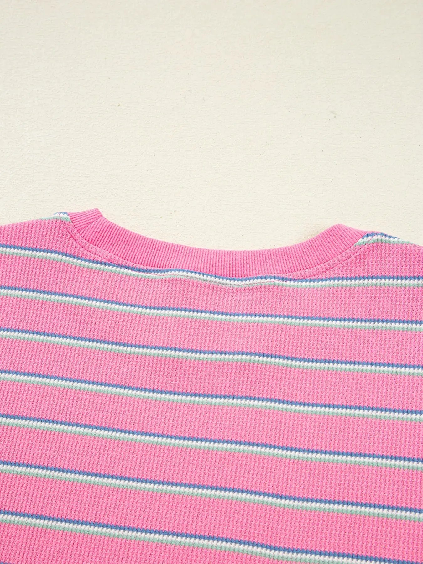 Striped Round Neck Textured Knit Long Sleeve Top - Be Bliss Boutique