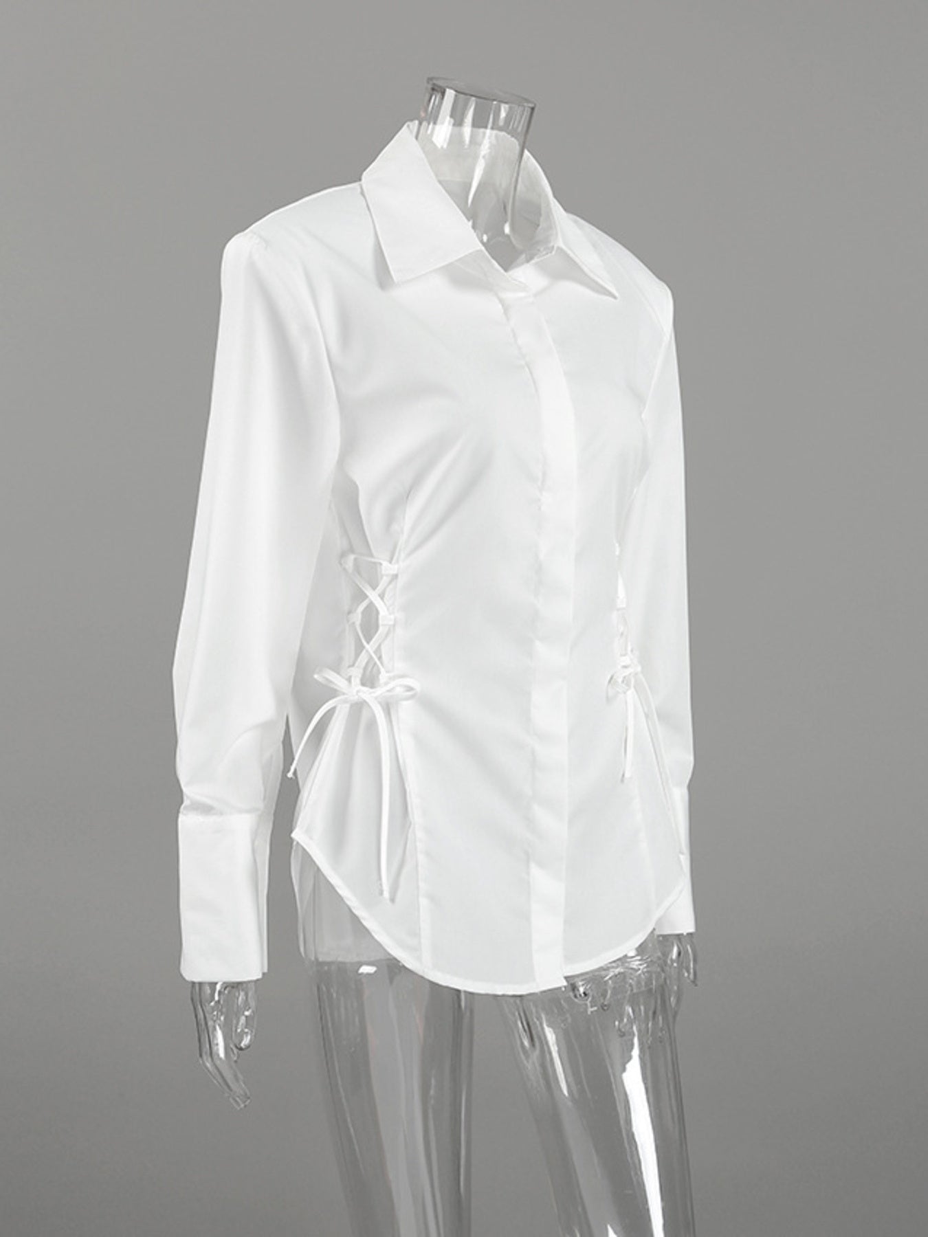 White Button Up Side Lace Up Shirt - Be Bliss Boutique