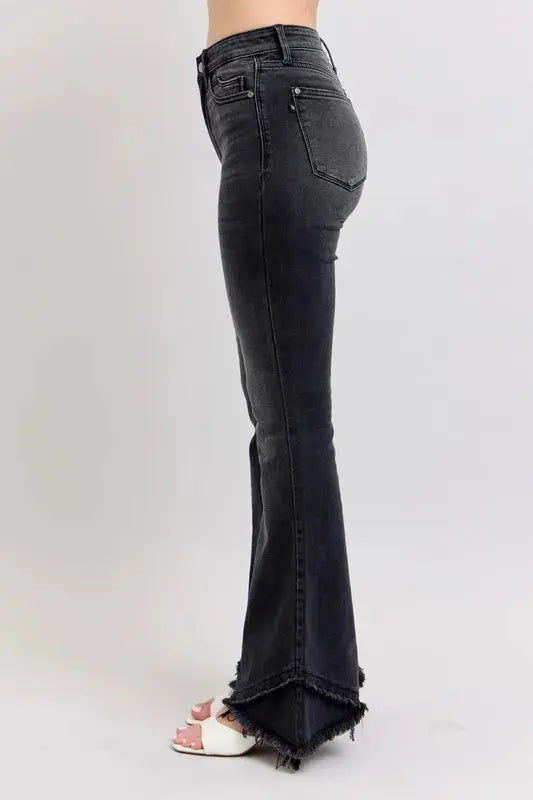 Judy Blue Full Size/Plus Size High Waist Flare w/ Mock Fray Tulip Hem - Be Bliss Boutique