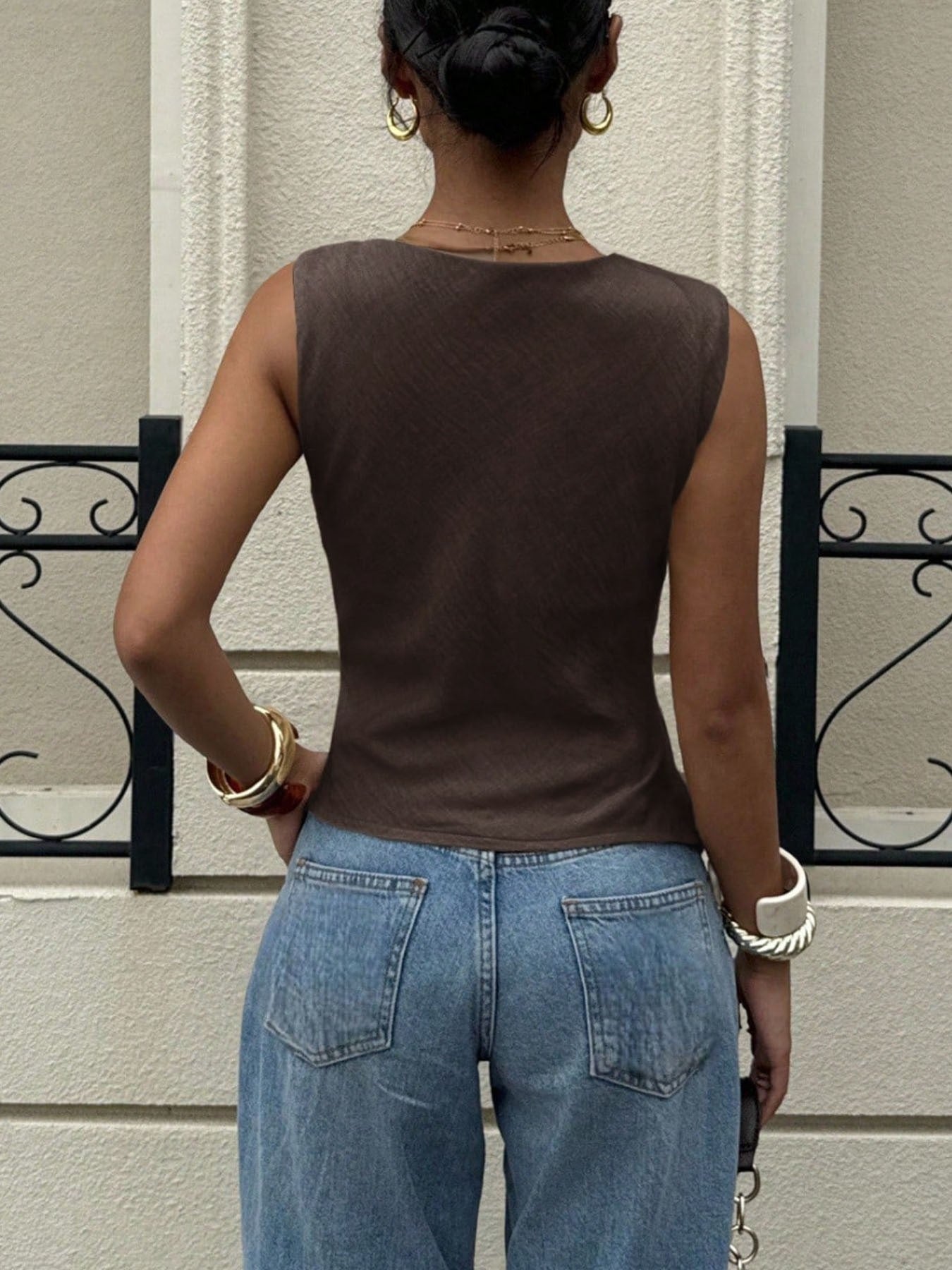 Chocolate Asymmetrical Cowl Neck Tank Top - Be Bliss Boutique