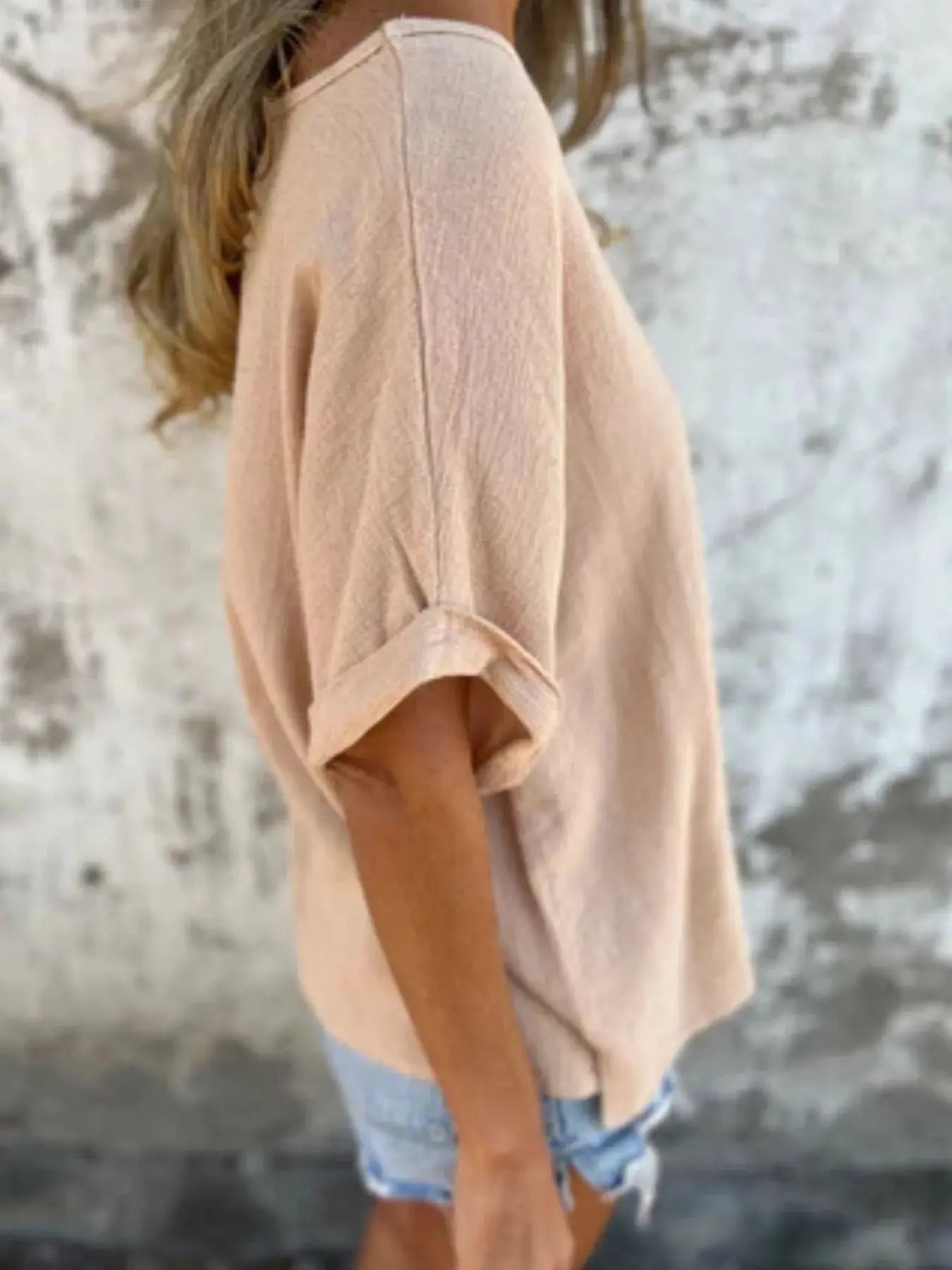 Full Size Relaxed Fit Rolled Sleeve T Shirt - Be Bliss Boutique