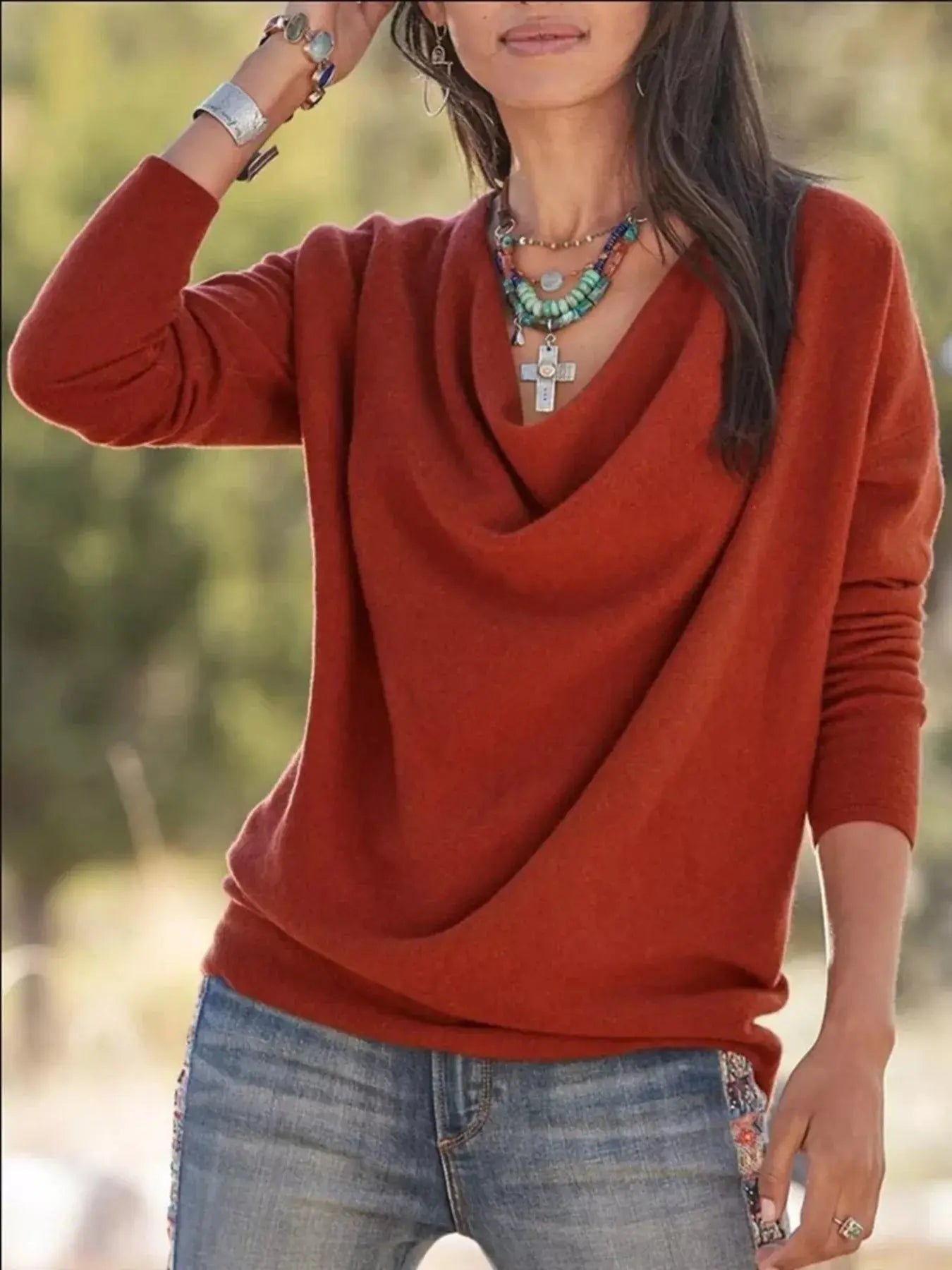 Full Size Cowl Neck Long Sleeve Top - Be Bliss Boutique