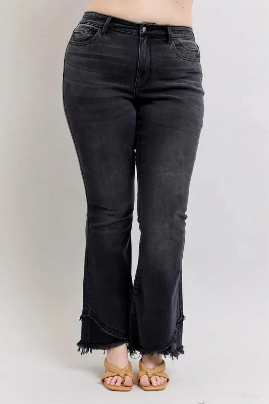 Judy Blue Full Size/Plus Size High Waist Flare w/ Mock Fray Tulip Hem - Be Bliss Boutique
