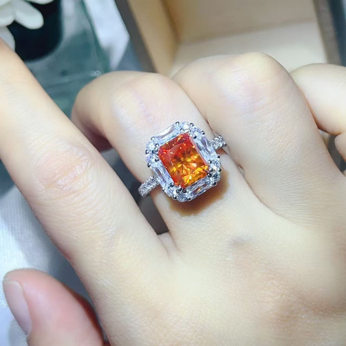3 Carat Emerald Cut Moissanite Halo Ring - Be Bliss Boutique