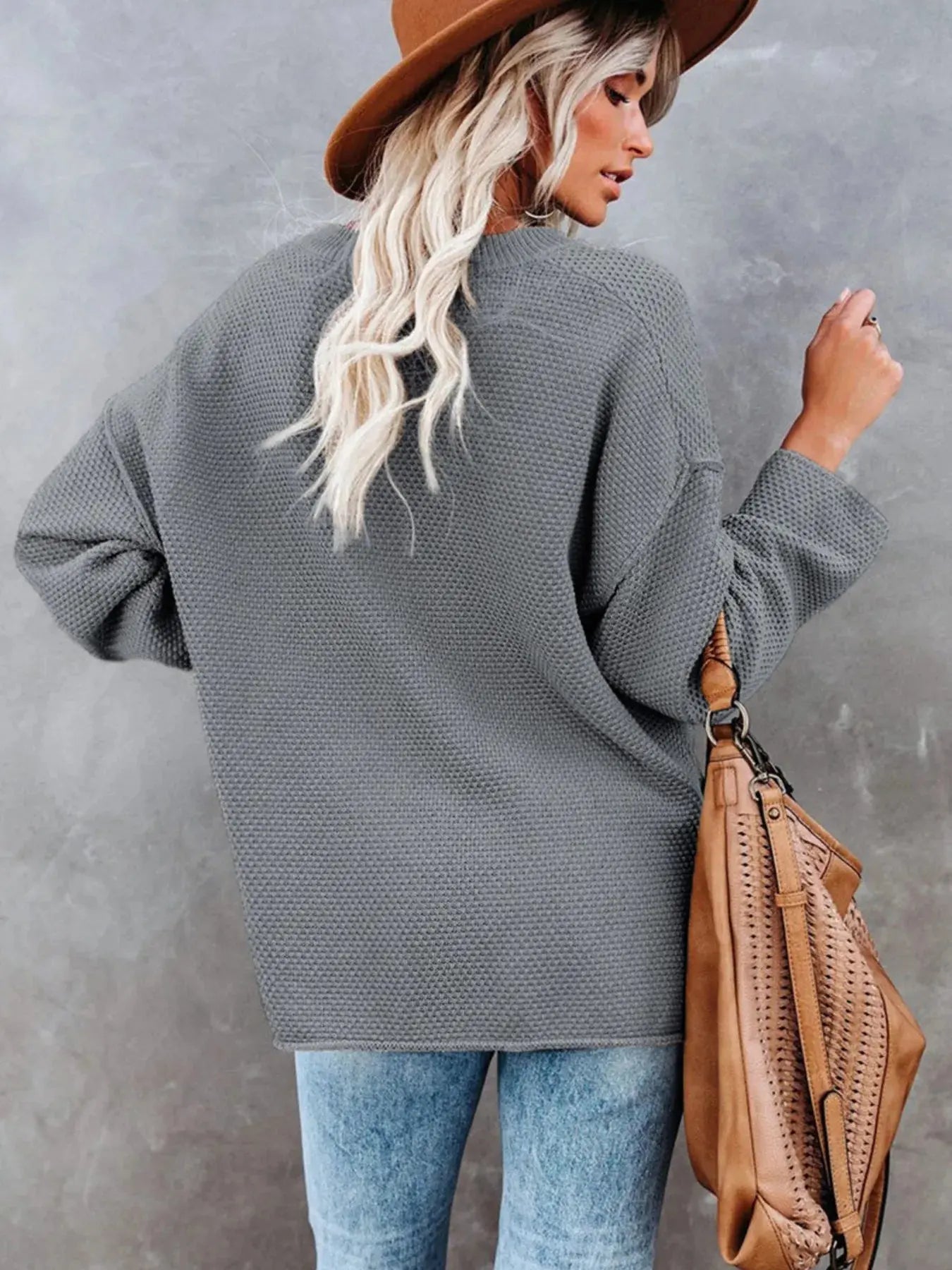 Waffle-Knit Button Detail Long Sleeve Knit Top - Be Bliss Boutique