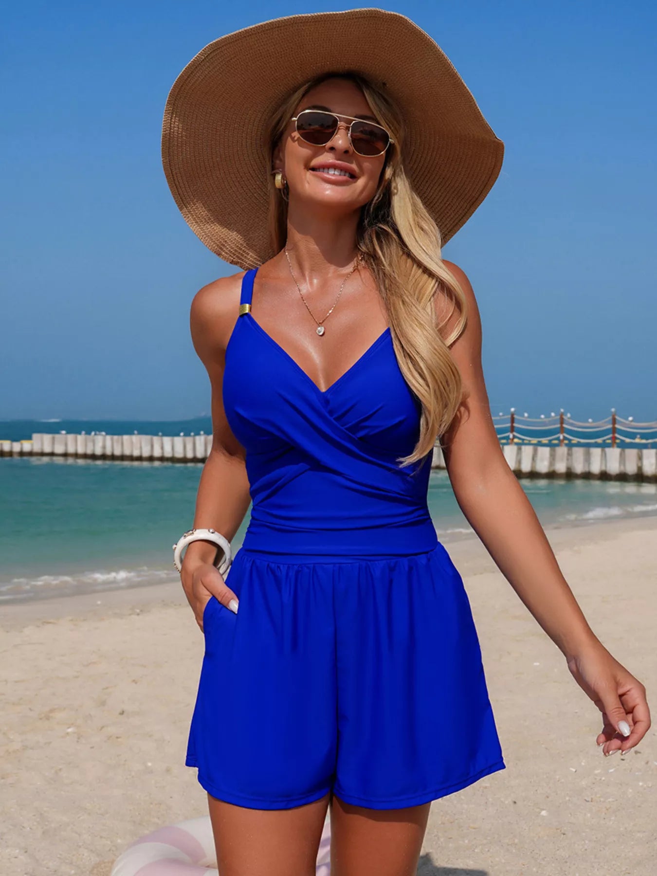 V Neck Spaghetti Strap One Piece Swimsuit - Be Bliss Boutique