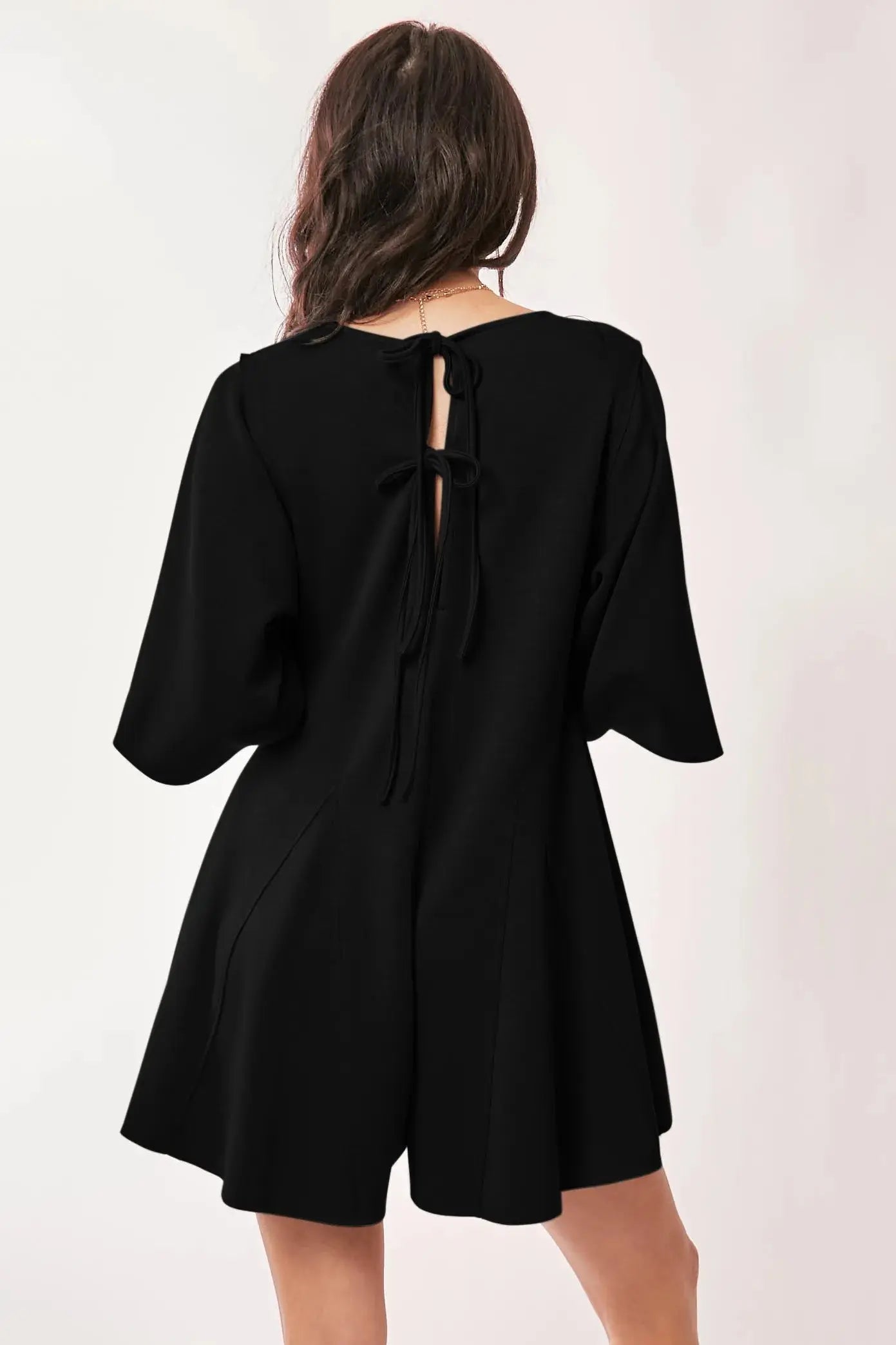 Davi & Dani “Midnight Flutter” Draped-Sleeve Skort Romper - Be Bliss Boutique