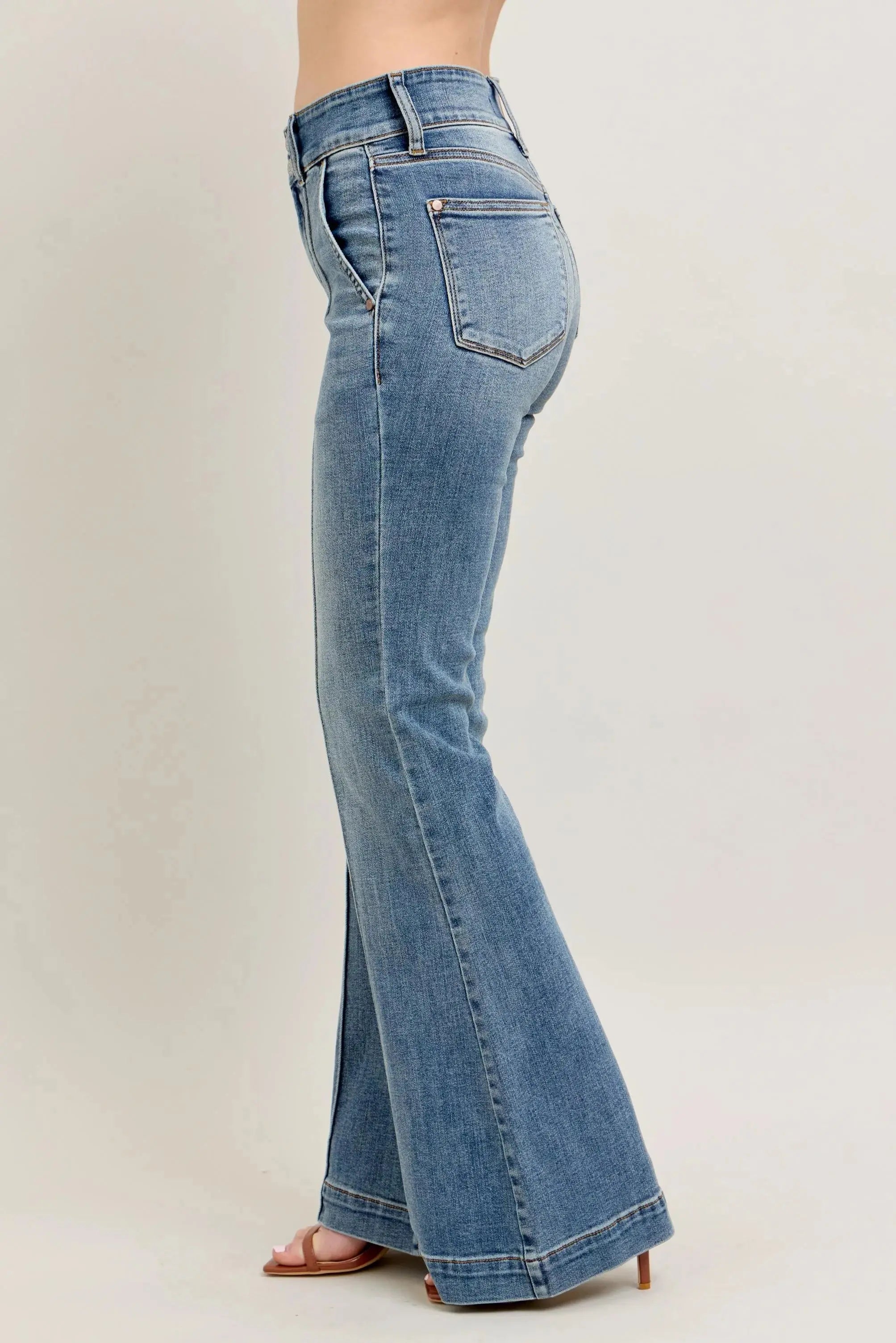Plus Size High-Waist Flare Denim Judy Blue Jeans with Front Seam Detail - Be Bliss Boutique