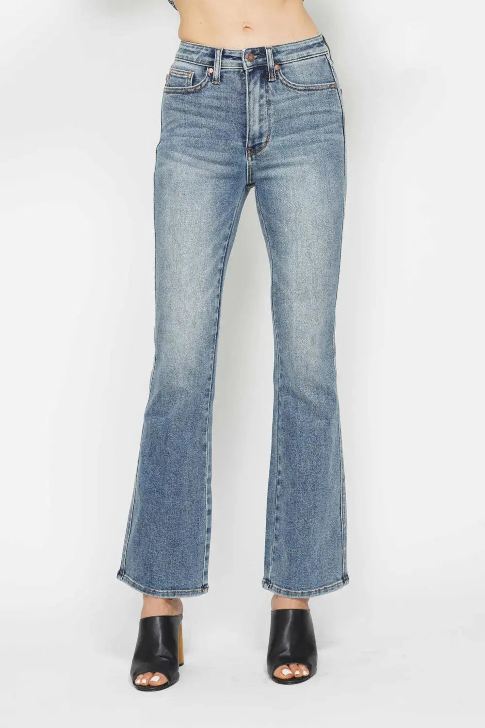 Judy Blue Jeans - Full Size Tummy Control Bootcut Jeans w/ Back Embroidered Pockets - Be Bliss Boutique