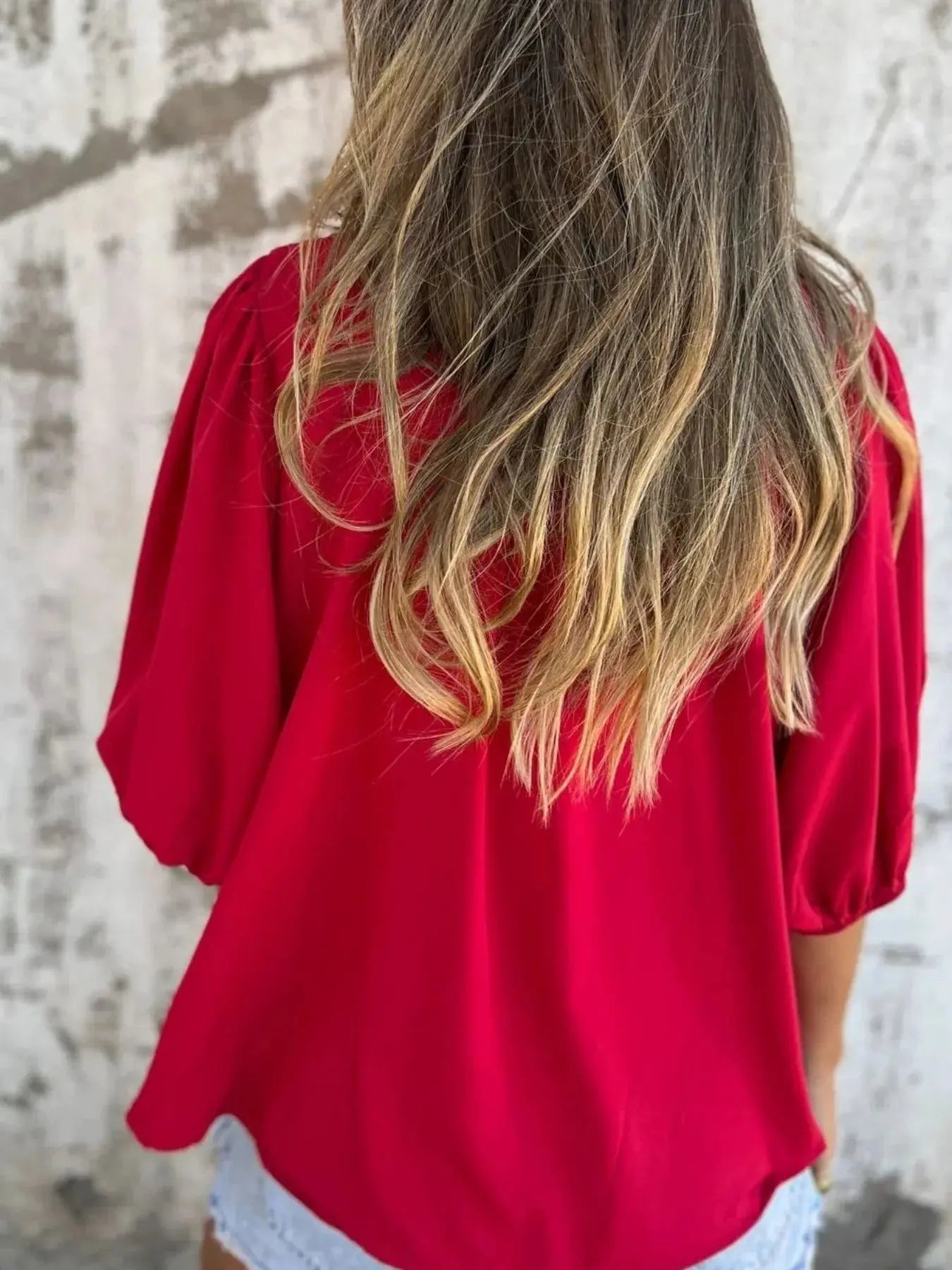Full Size Red Smocked Button Puff Sleeve Blouse – Plus Size - Be Bliss Boutique