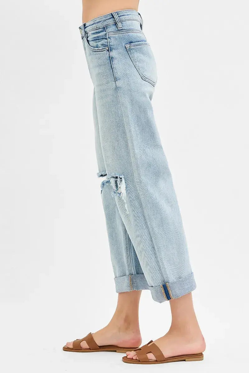 Full Size/Plus Size Mid Rise Fit Boyfriend RISEN Jeans with Cuff - Be Bliss Boutique