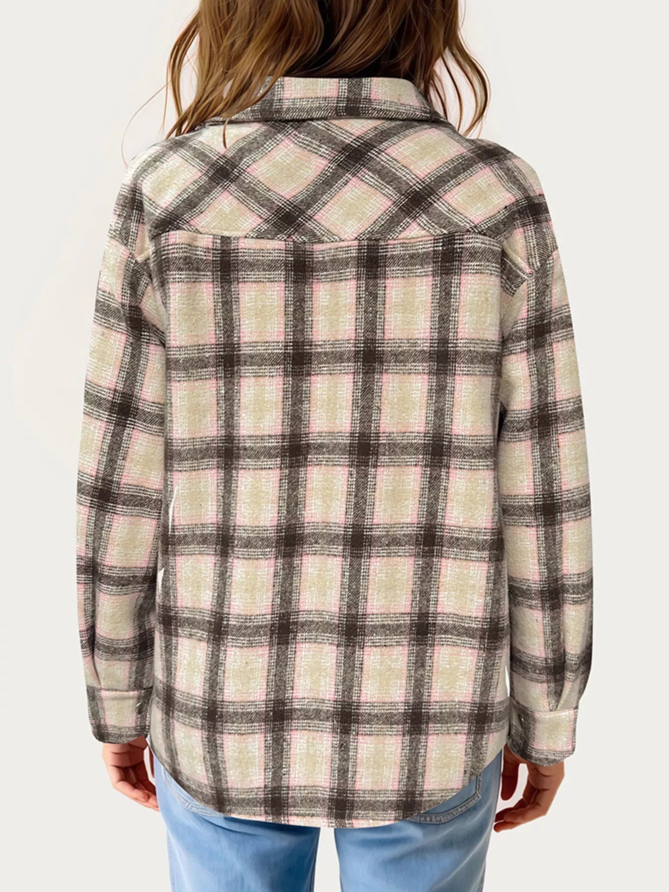 Oversized Plaid Long Sleeve Fleece Jacket -  Be Bliss Boutique