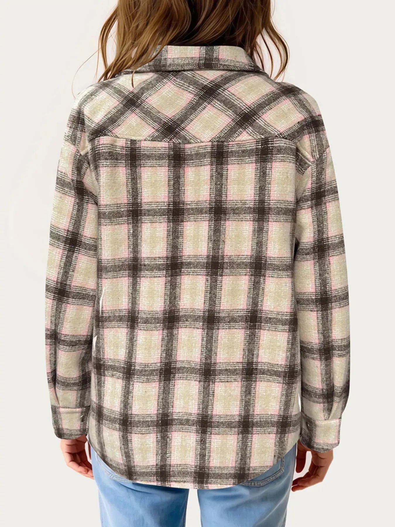 Oversized Plaid Long Sleeve Fleece Jacket - Be Bliss Boutique