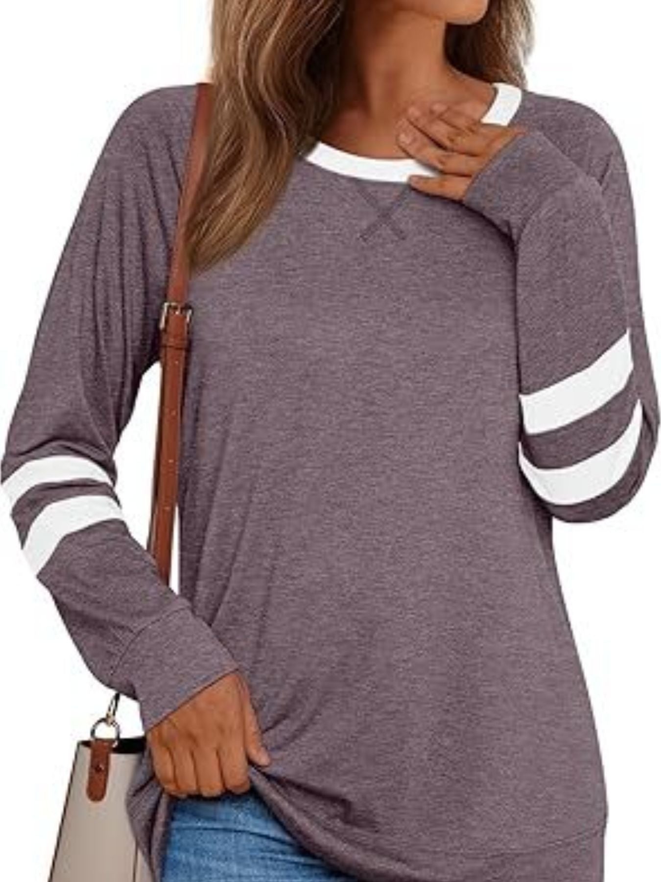 Casual Striped Sleeve Round Neck Long Sleeve T Shirt - Be Bliss Boutique