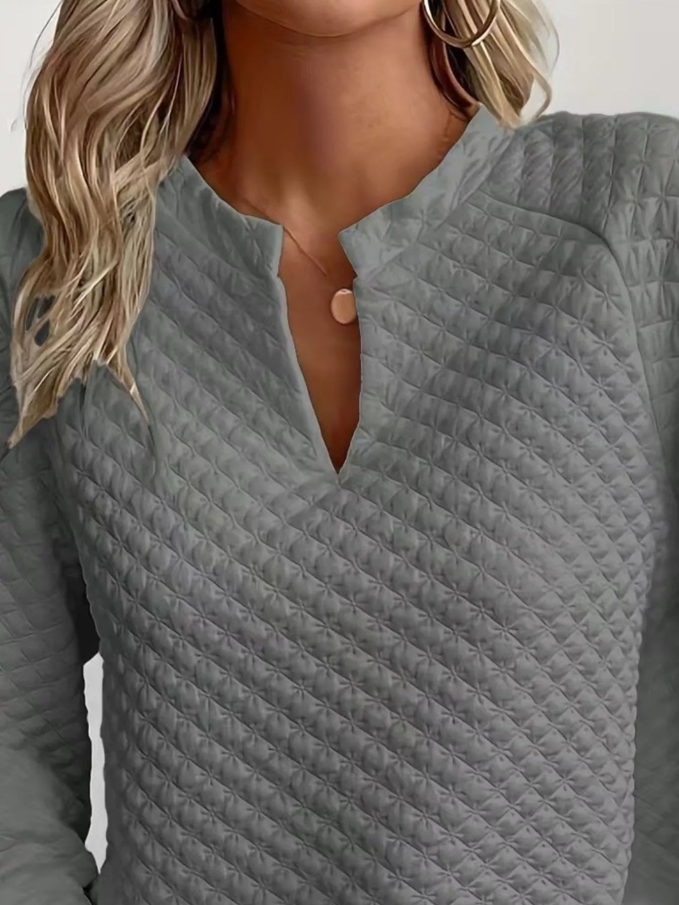 Notched Raglan Sleeve Sweatshirt -  Be Bliss Boutique