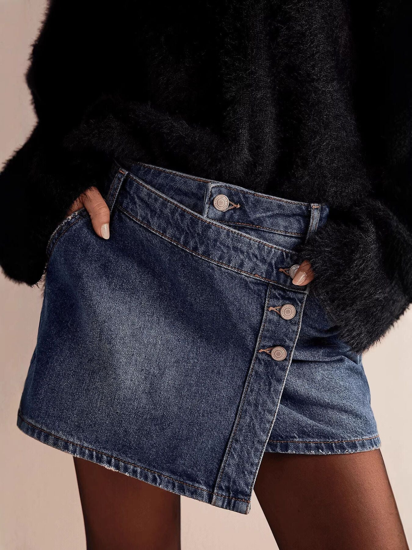 Asymmetrical Button Front Denim Skort - Be Bliss Boutique