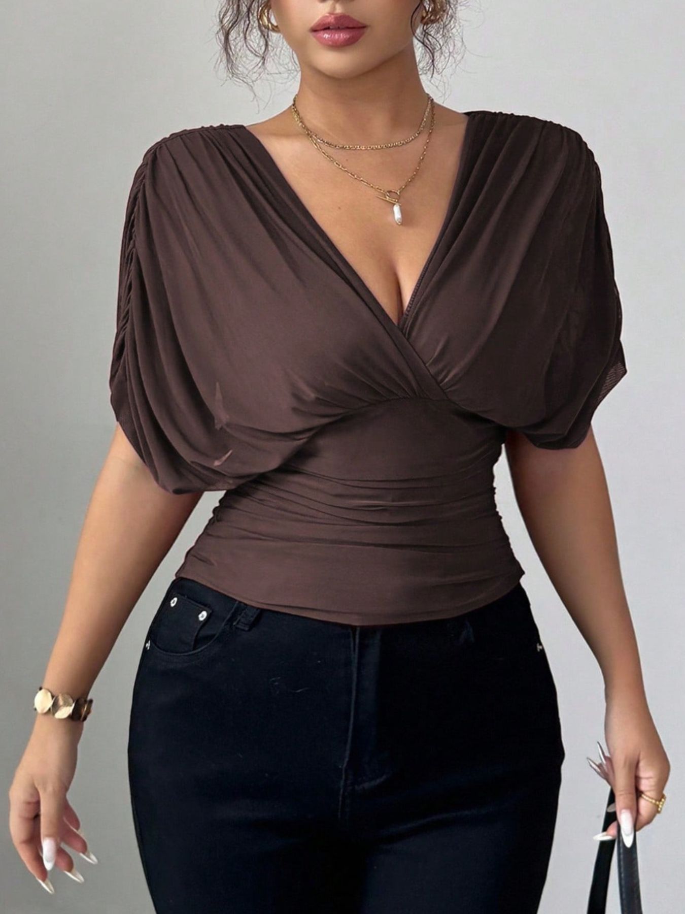 Ruched Surplice Short Sleeve Top - Be Bliss Boutique