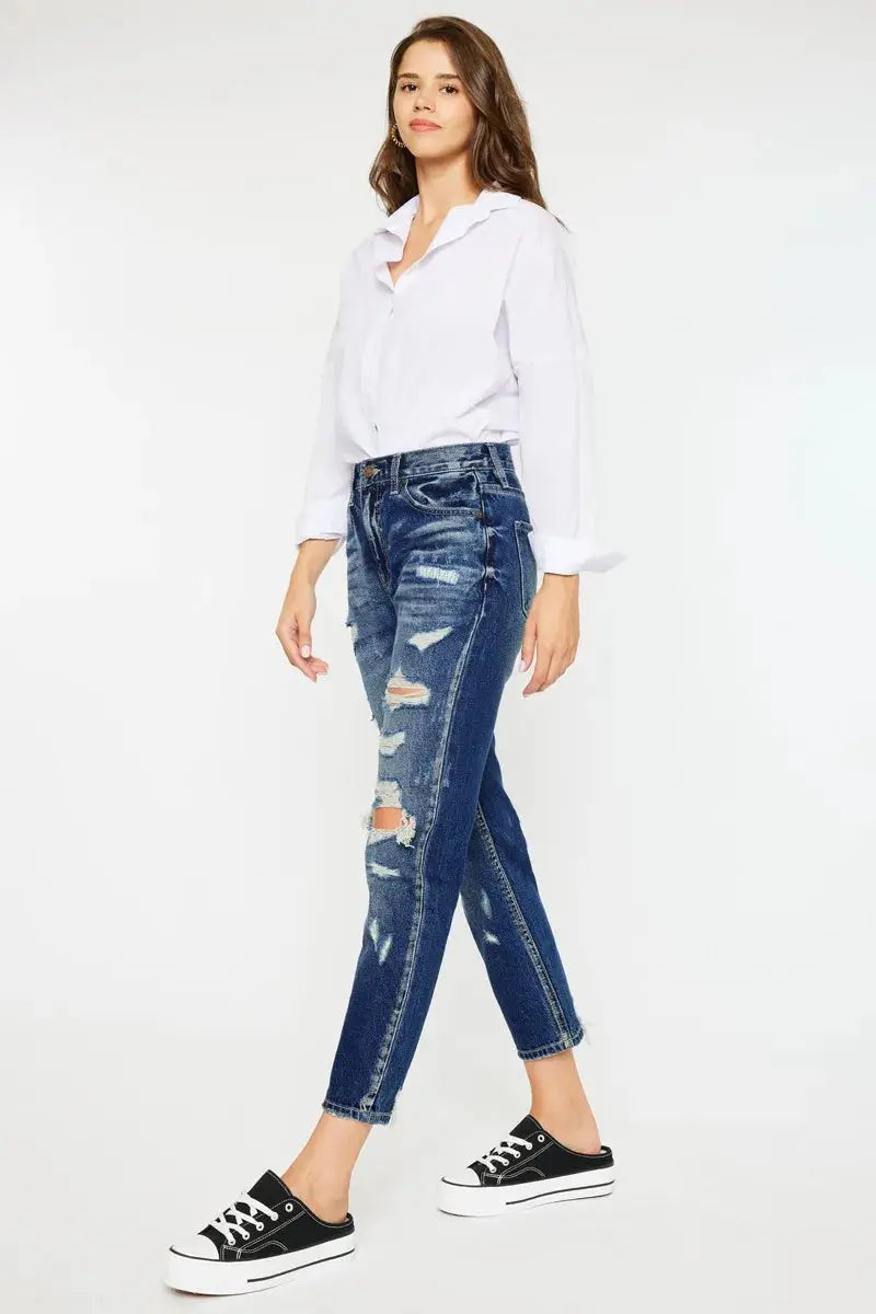 High Rise Distressed Kancan Mom Jeans - Be Bliss Boutique