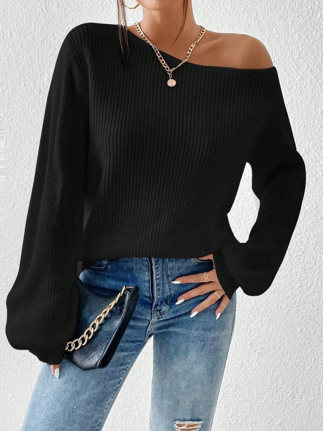 Honey Long Sleeve One Shoulder Sweater - Be Bliss Boutique
