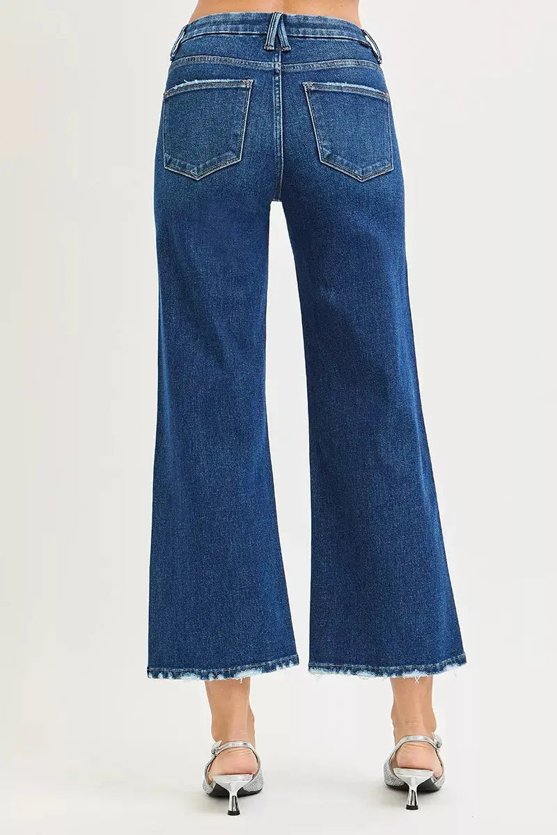 RISEN Jeans - High Rise Crop Wide Leg Jeans with Tummy Control 4 Way Stretch - Be Bliss Boutique
