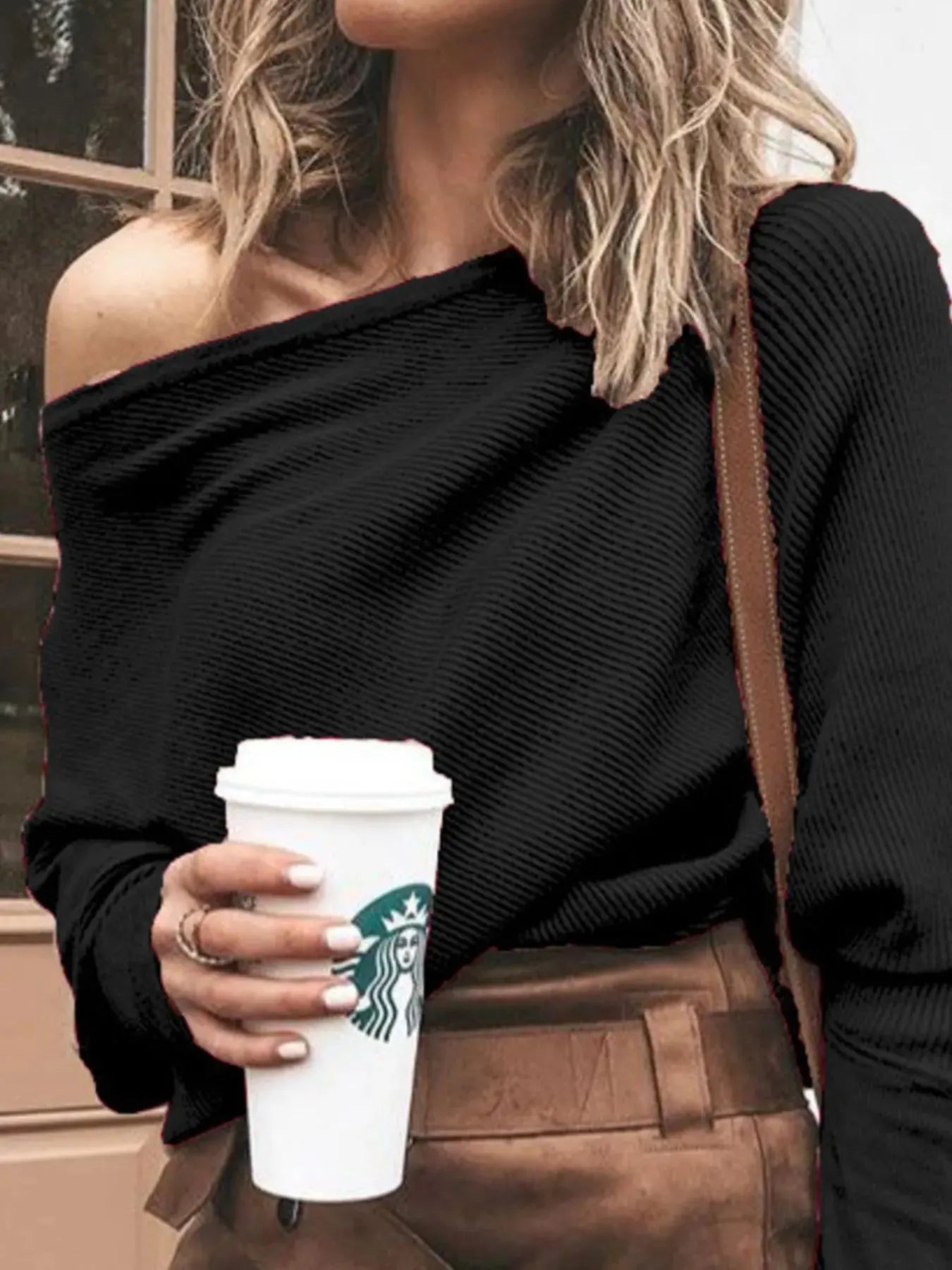 Full Size Ribbed One Shoulder Sweater - Be Bliss Boutique