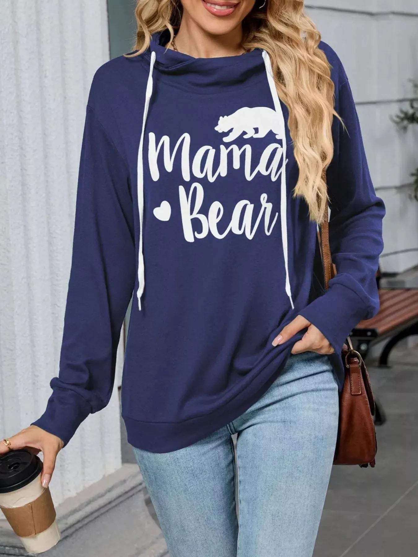 Mama Bear Drawstring Womens Long Sleeve Hoodie - Be Bliss Boutique