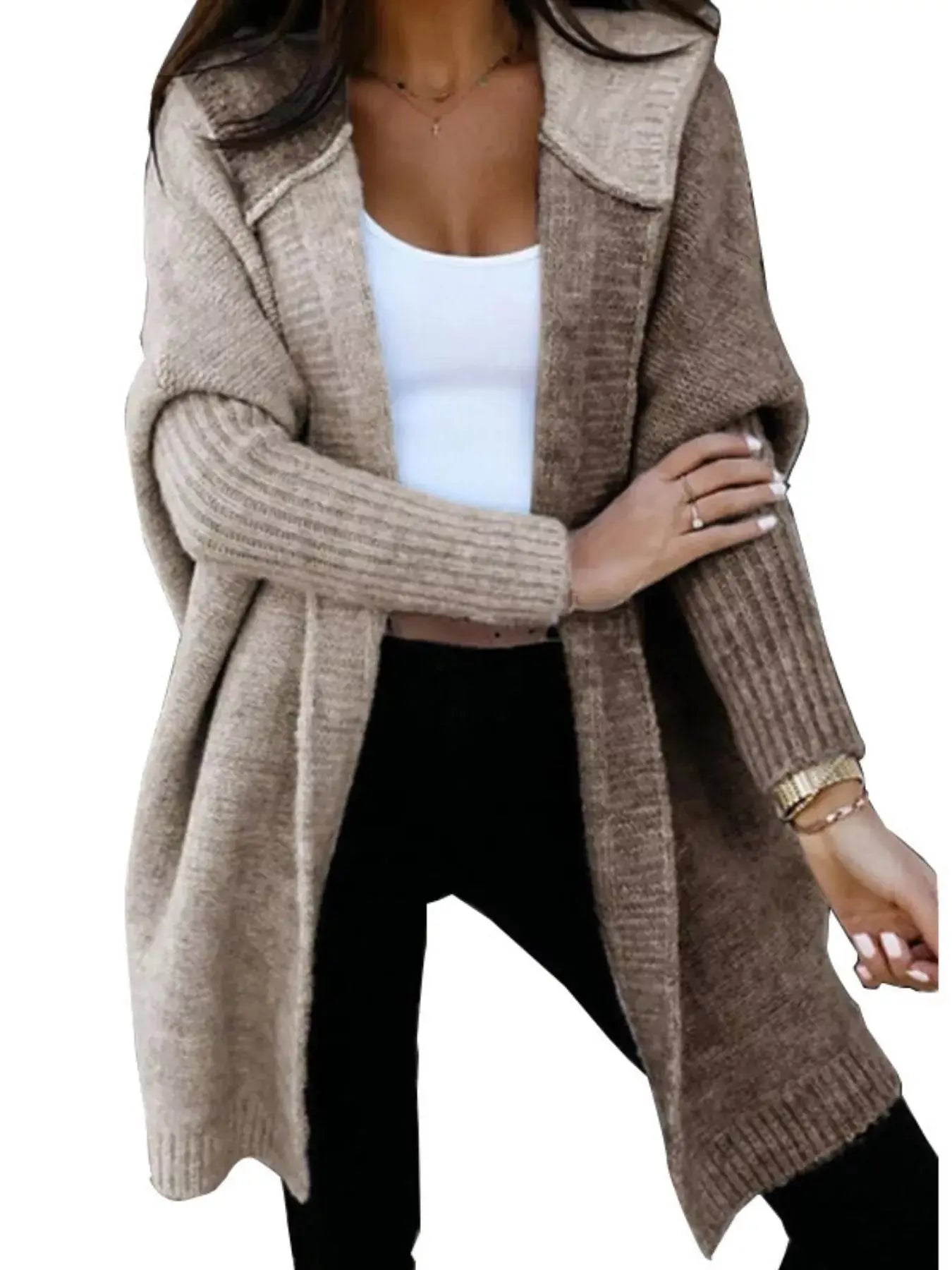 Two-Tone Hooded Open Front Knit Cardigan - Be Bliss Boutique