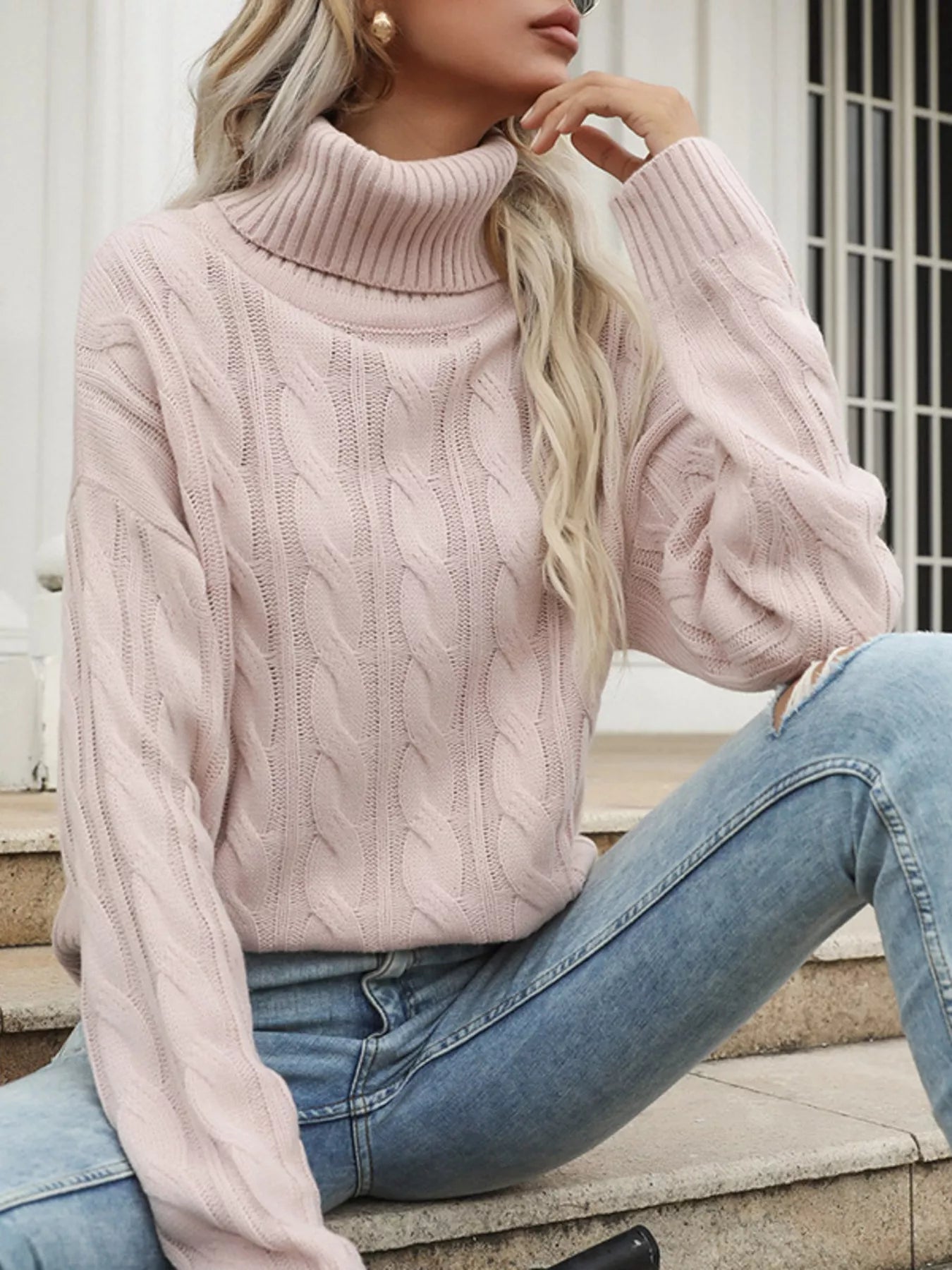 Cable Knit Turtleneck Sweater - Be Bliss Boutique